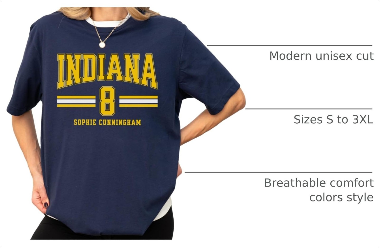 Sophie Cunningham Indiana #8 Basketball T-Shirt, Unisex Soft Cotton Tee for Fans