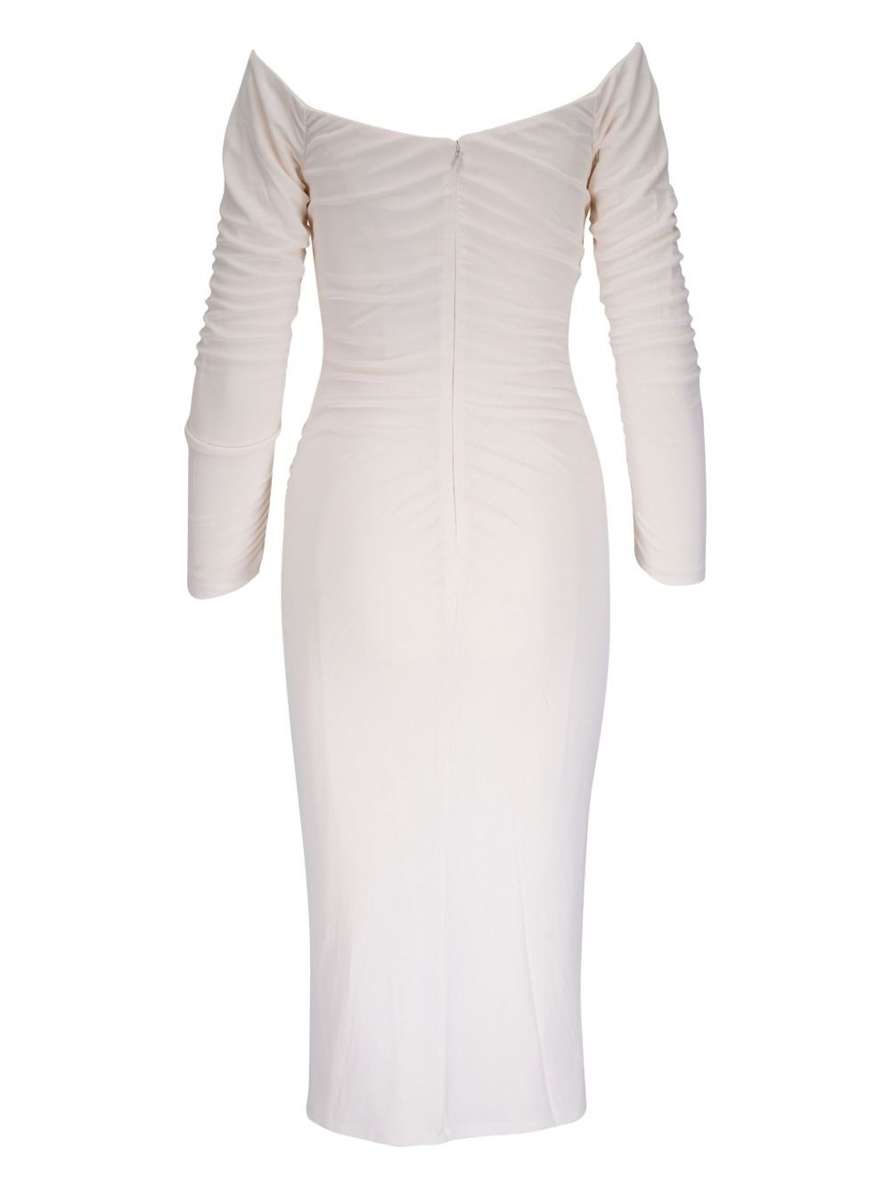 CAROLINA HERRERA DEEP U-NECK RUCHED IVORY MIDI DRESS size XS