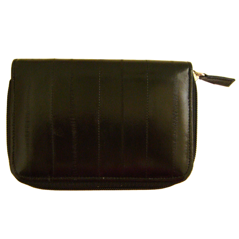 Genuine Eel Skin Leather Zipper Around Purse Wallet (medium-sized wallet)
