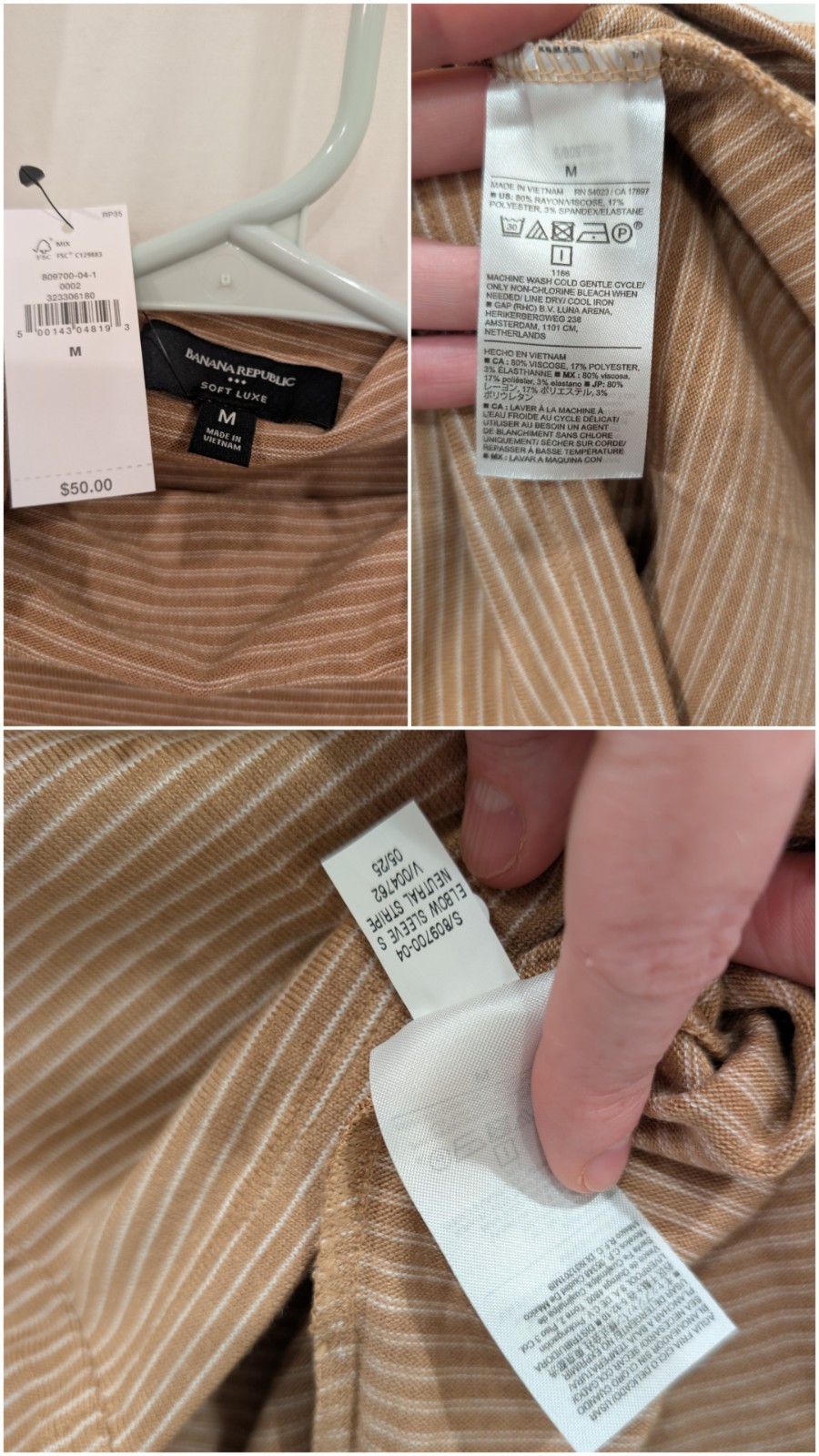 Banana Republic Women’s Brown/White Striped Cowl Neck Knit Top Stretch M