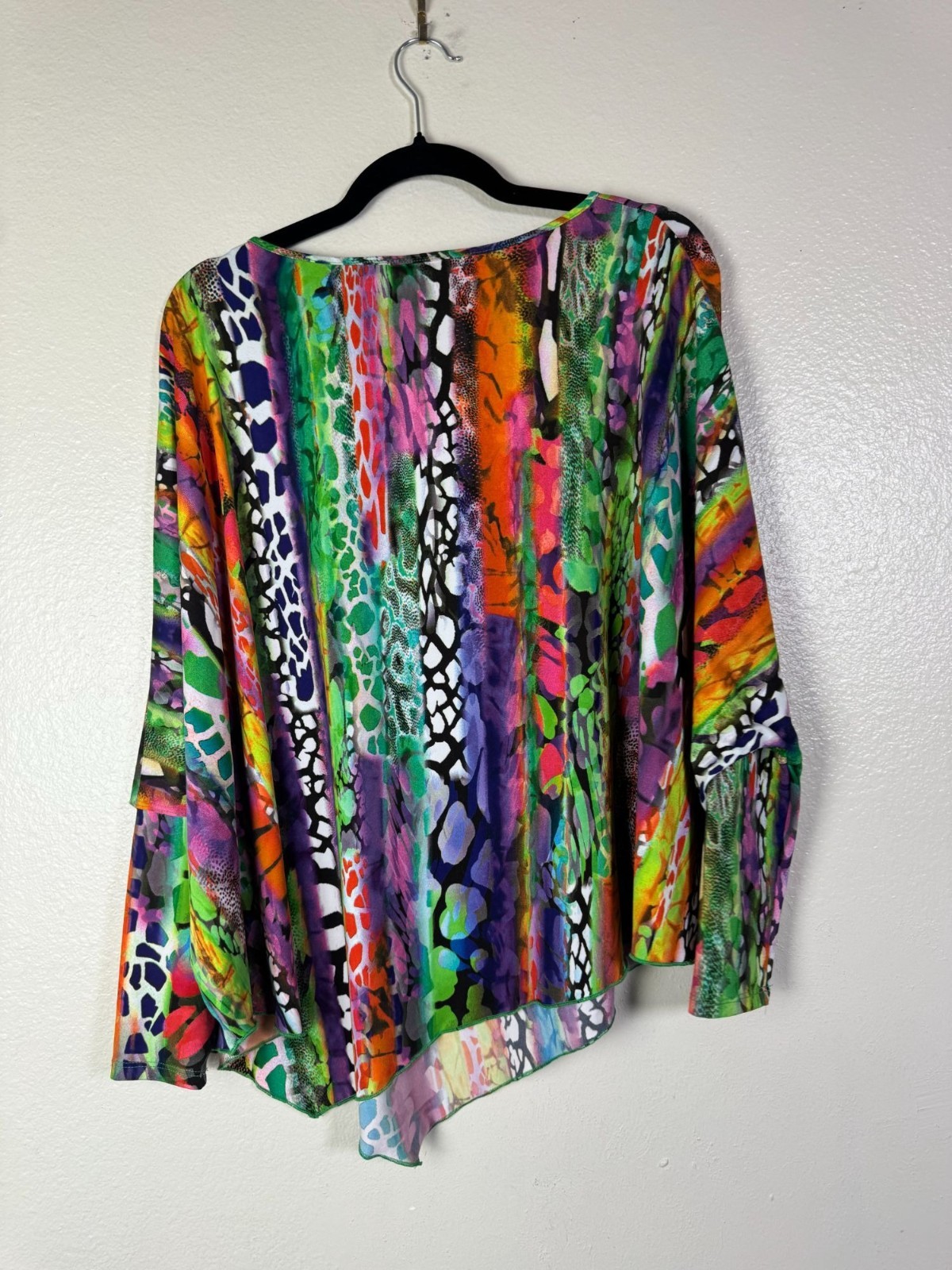 Jon Den Multicolor Artsy Long Sleeves Top Women size XL Asymmetrical Dolman Boho