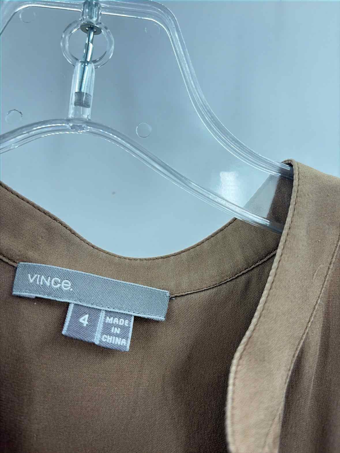 Pre-Owned Vince Brown Size 4 Long Sleeve Blouse