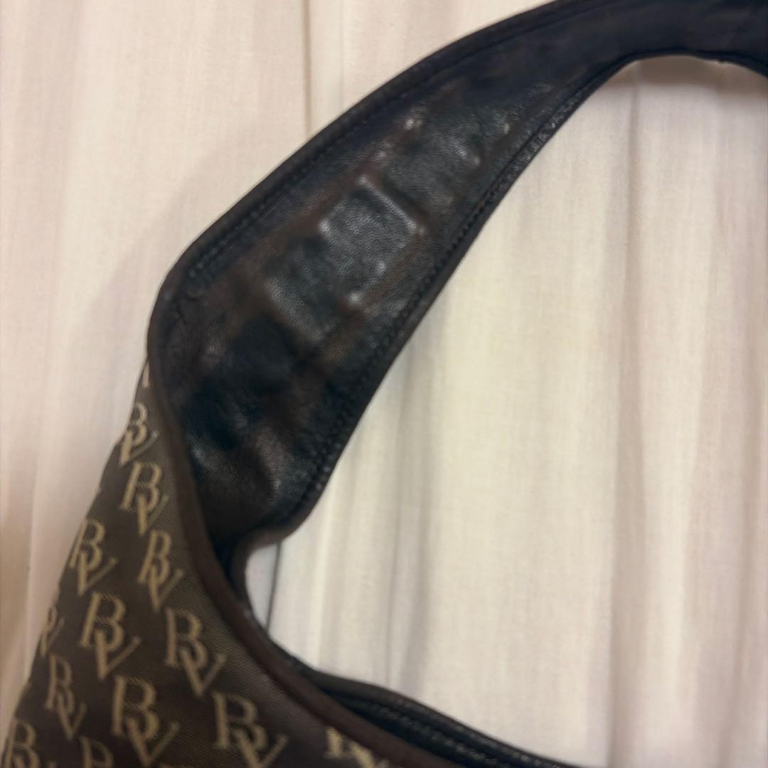 Good Condition Bottega Veneta BV Pattern Shoulder Bag Canvas x Leather Brown