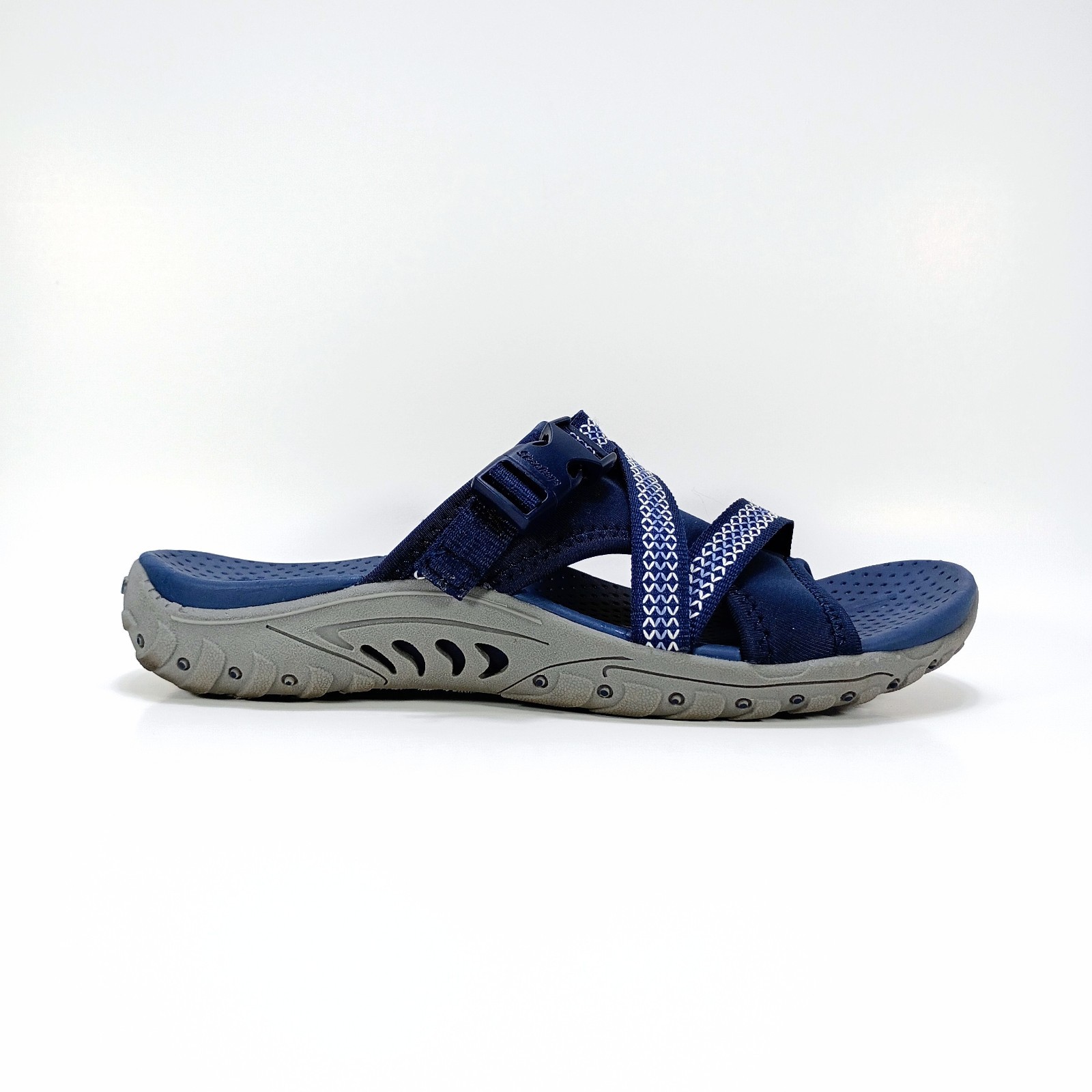 Skechers Reggae Slide Thru Womens 7 Navy Blue Adjustable Strap Slide Sandals