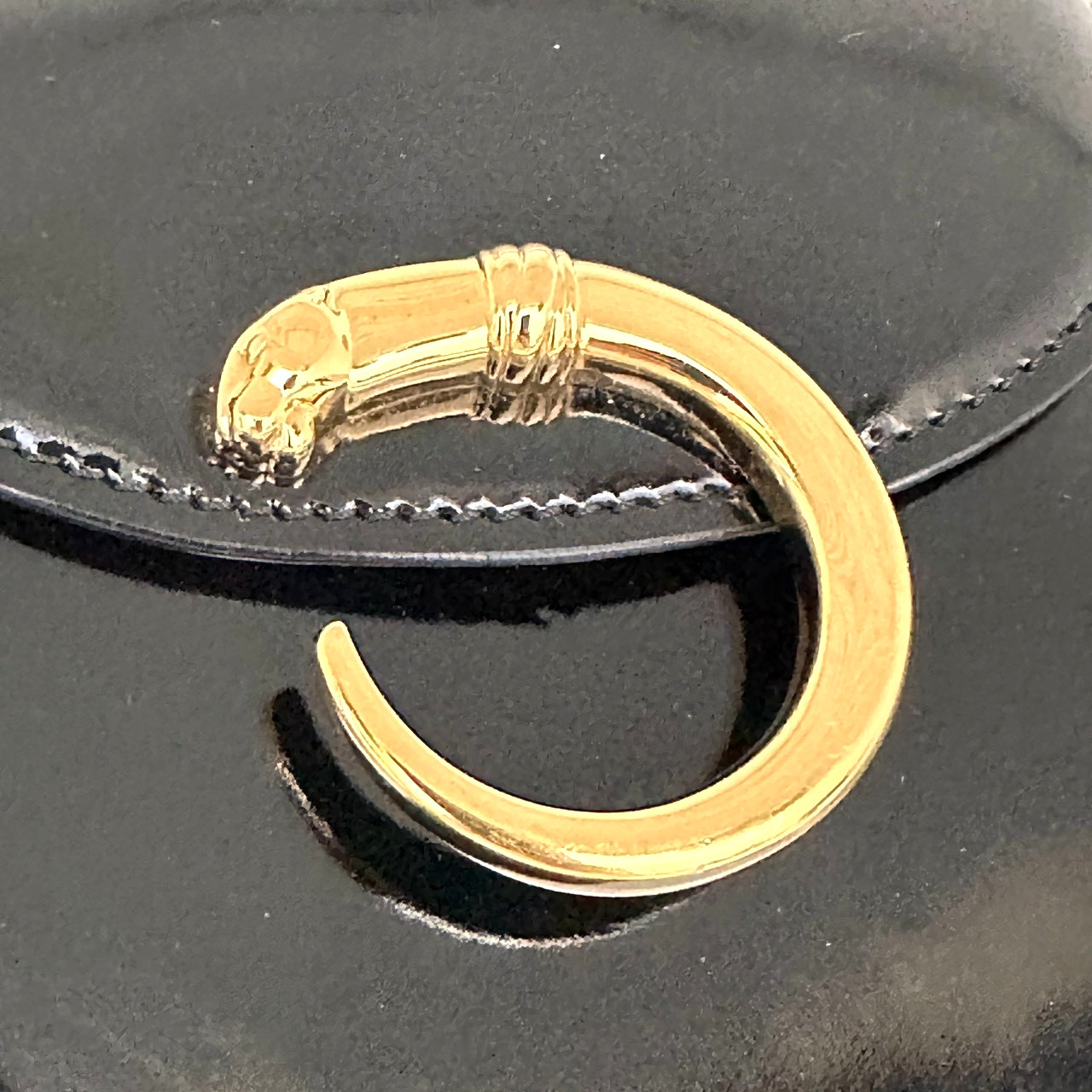 Cartier Panthere Hand Bag Patent Leather Black Gold Buckle Authentic