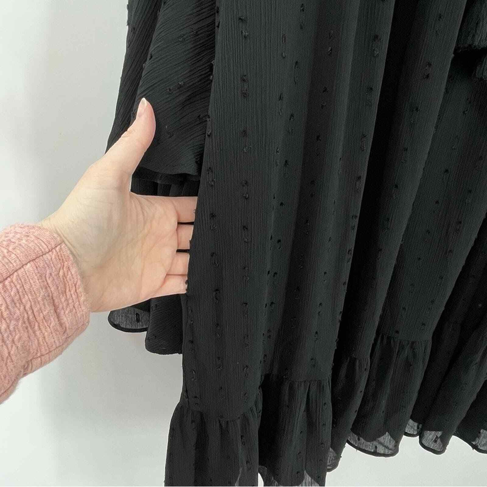 NWT Happy X Nature XL Tiered Swiss Dot Dress Black Long Sleeves