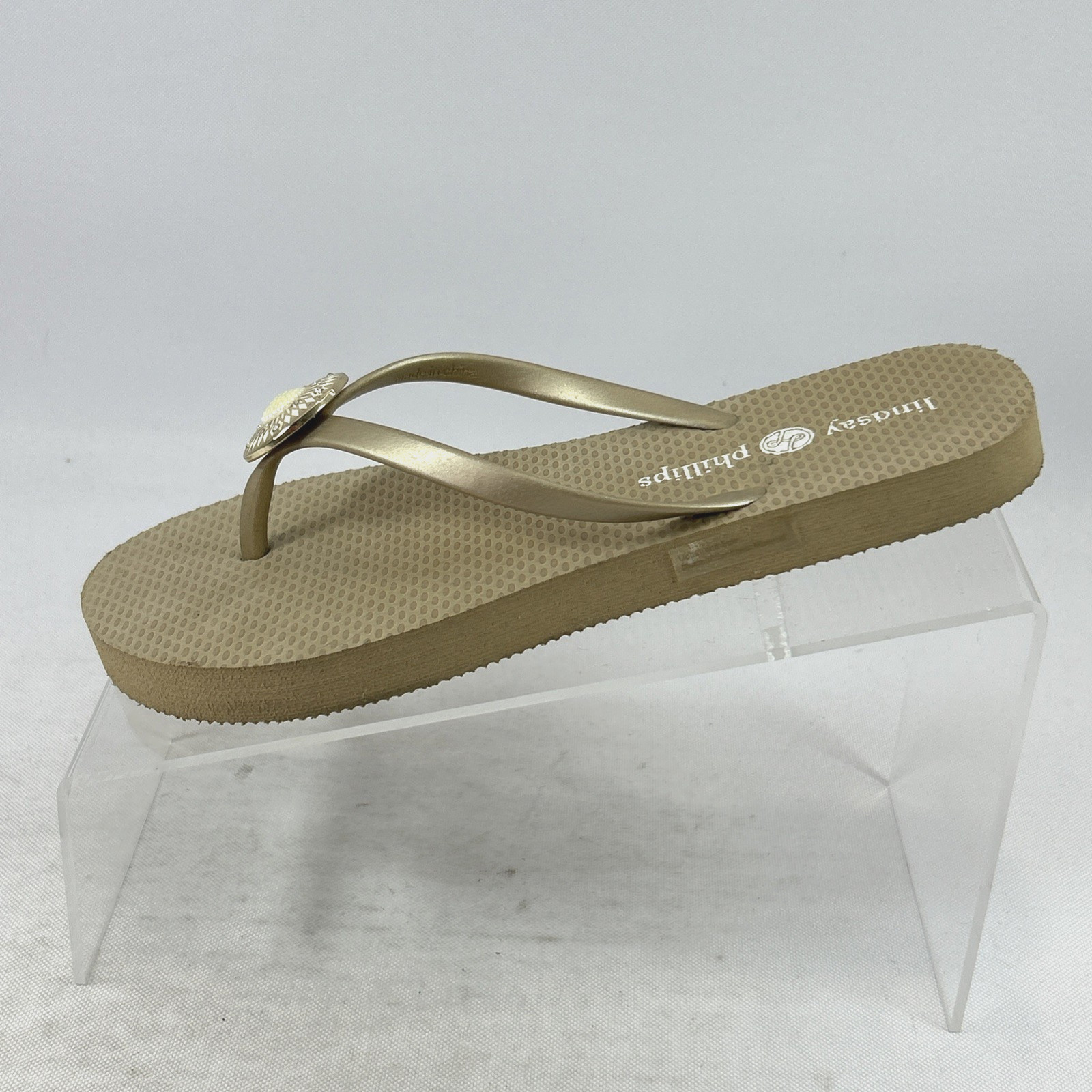 Lindsay Phillips Wedge Thong Sandals Switchflops Size 7M Gold Slides