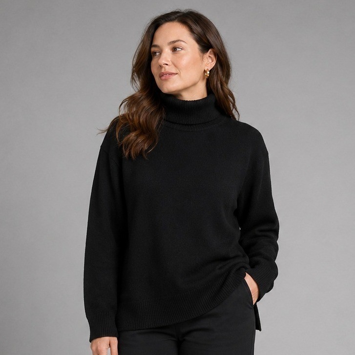 Nordstrom Cashmere Sweater Women Large Relaxed Turtleneck Black Quiet Luxury
