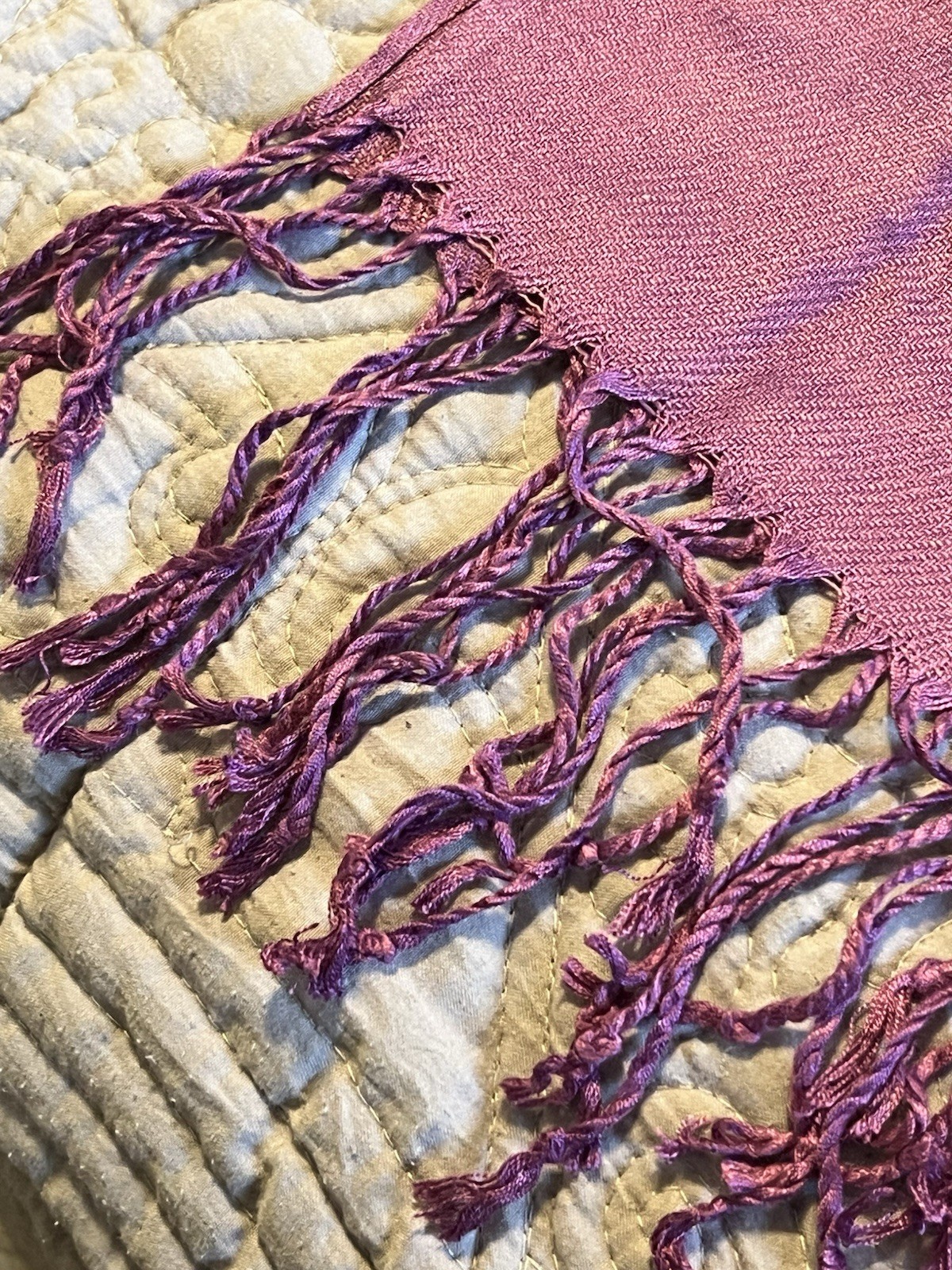 100% Pashmina Scarf Wrap Shawl Purple Sheen 4” Fringe 69”x 27.5” Approx Tag New
