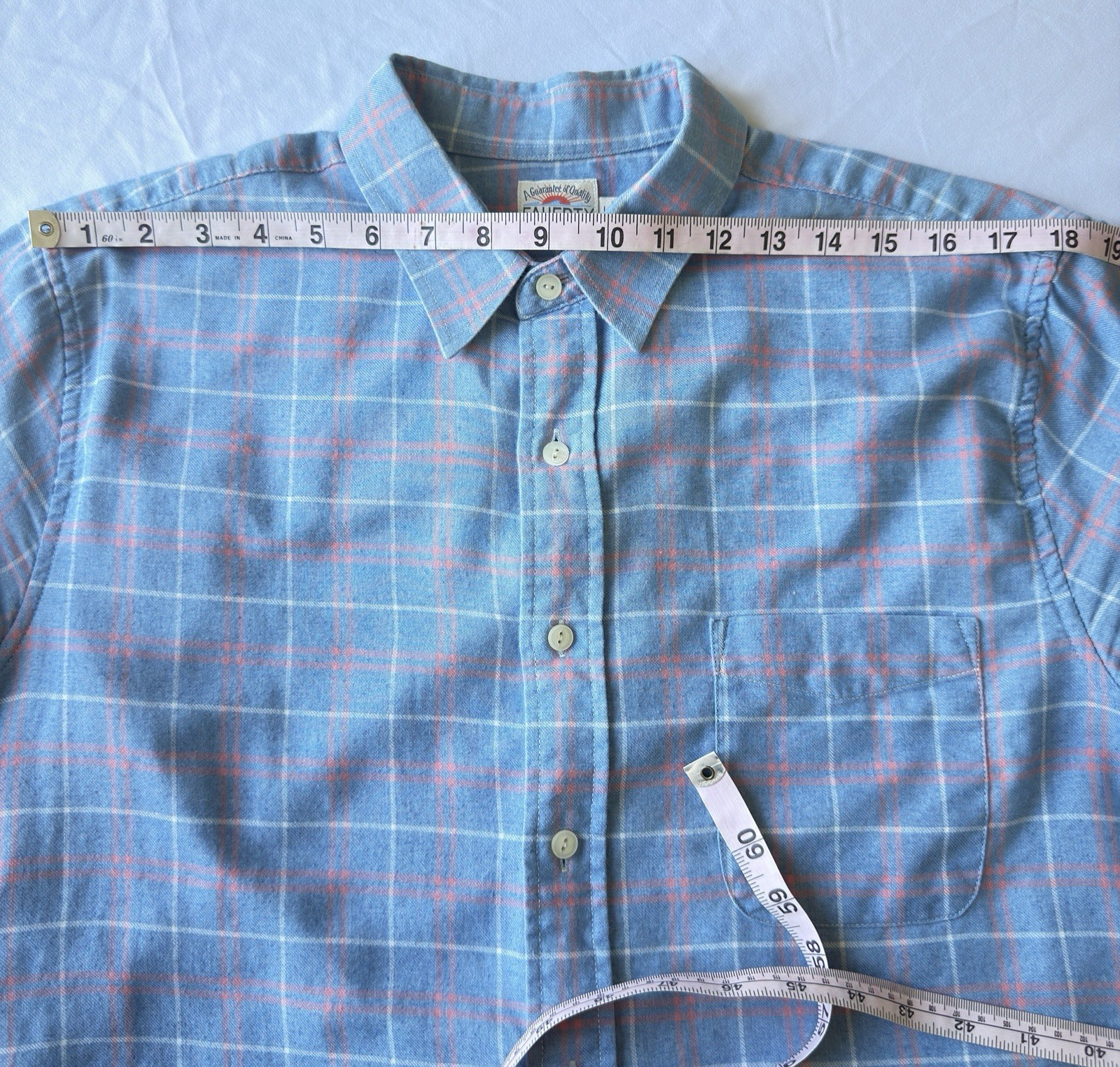Faherty Brand Plaid Button Down Shirt Blue Pink Men’s Large Cotton