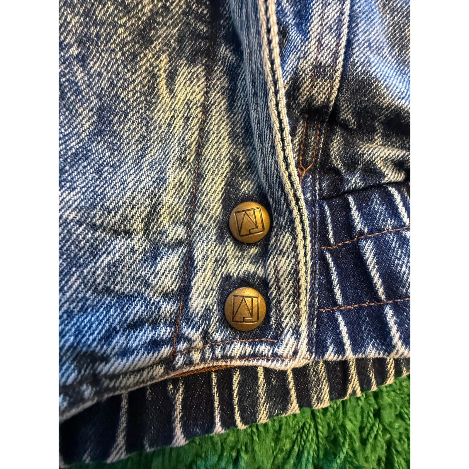Andy Johns Denim Bomber Jacket Mens M Blue Excellent Acid Wash Leather Trim 80s