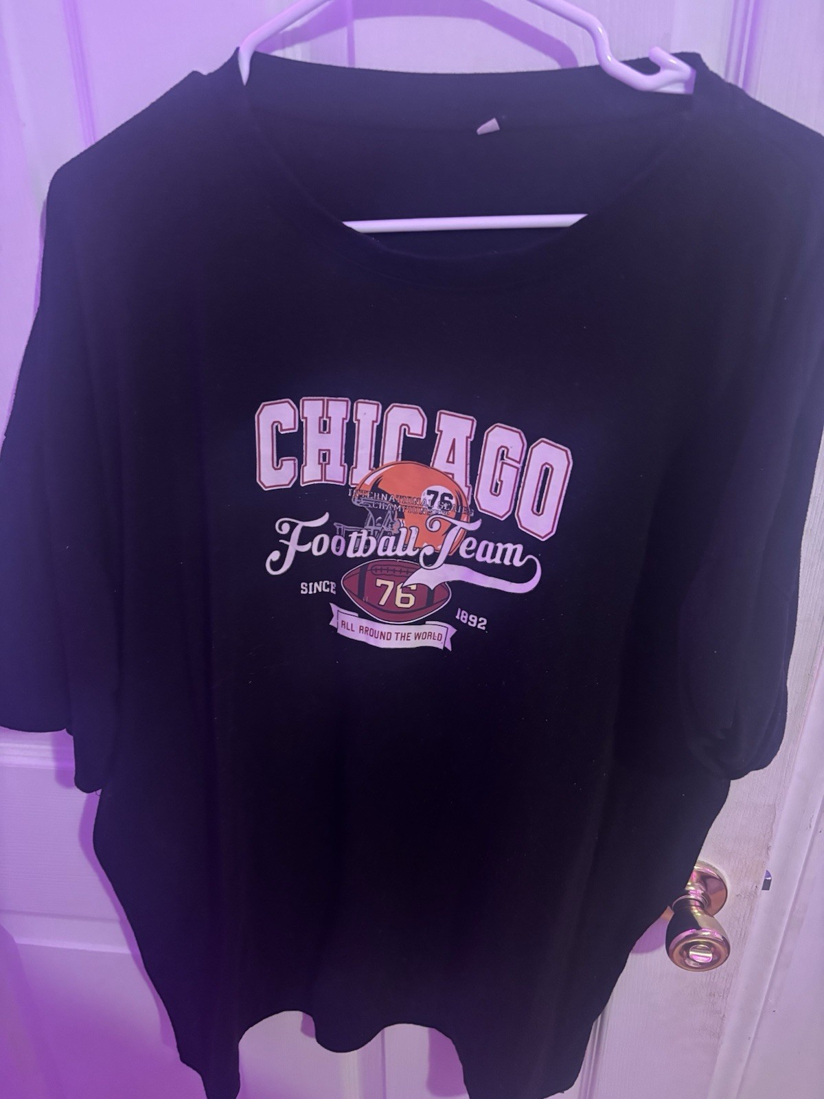 Chicago Football Team Graphic Print Black Short Sleeve Crew Neck T-Shirt XL