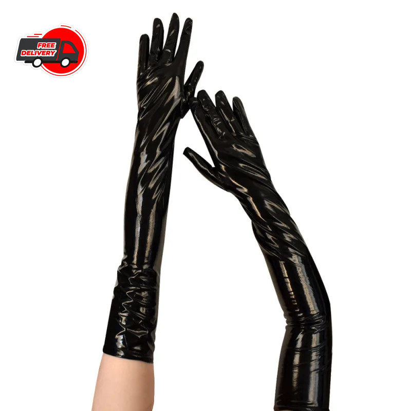 Patent Leather Gloves Opera Length Gothic Cosplay Nightclub Stage Women Glove