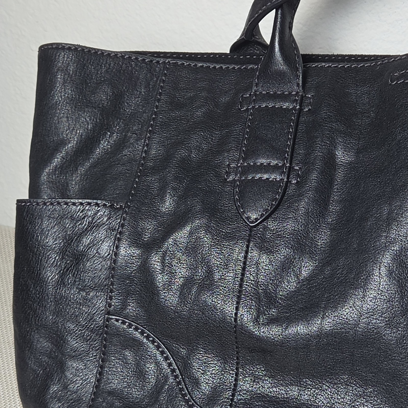 Frye Melissa Large Leather Shopper Tote Bag Black 17.5″ Shoulder Handbag Slouch