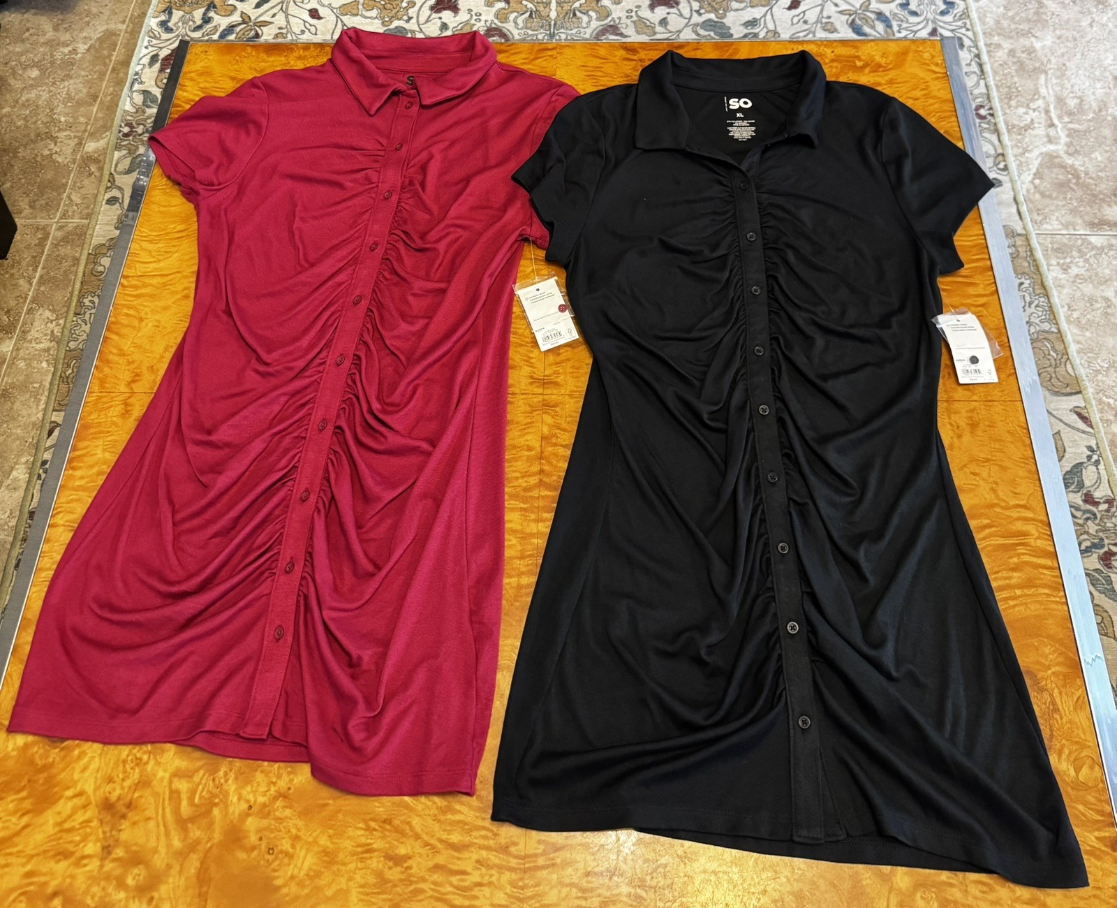 So Junior Dresses XL Burgandy & Black Buttondown Dresses NWT Retail $36