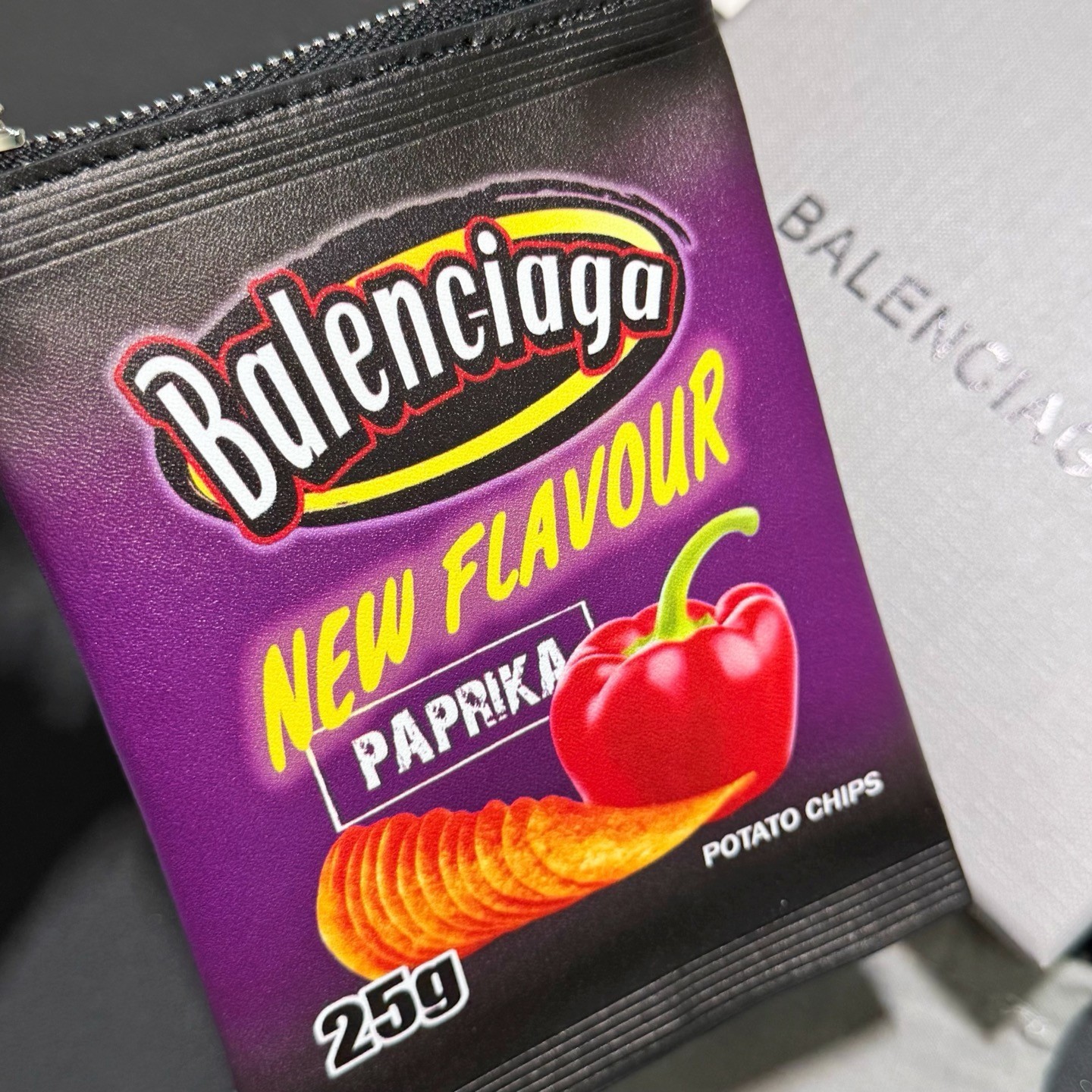 Balenciaga Luxury Potato Chips Bag Charm Purple Paprika Coin Pouch W/ Box
