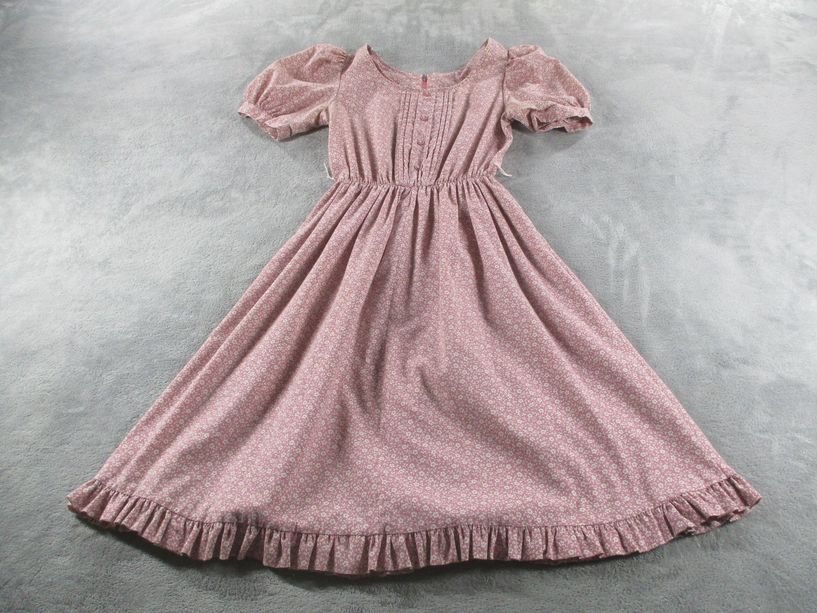 Vintage Hillery Hills Dress Womens XS Pink Floral Prairie Ruffle Midi Hem