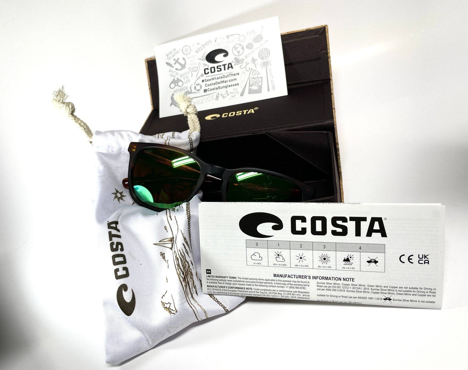 Costa Del Mar Sullivan Tortoise frame Green Mirror 580 glass lens