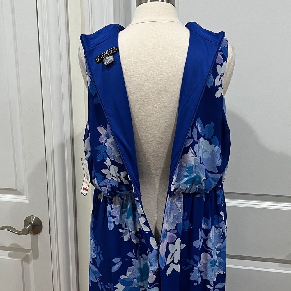 New! Jessica Howard Blue V-Neck Sleeveless Maxi Dress Size 14W NWT