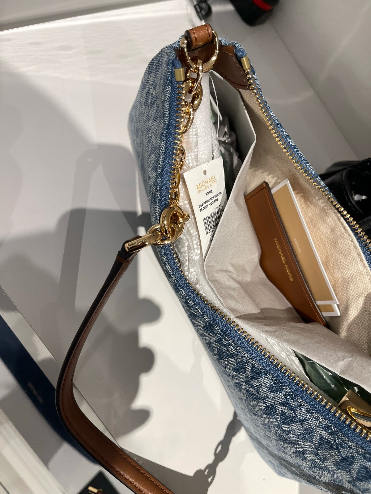 MICHAEL KORS Nolita Medium Chain Pochette denim NWT