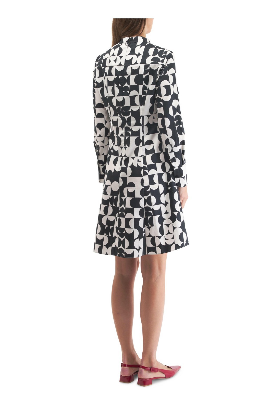 Akris Punto New Half Grid Circle Print Long Sleeve Shirtdress $1190 sz 6 US