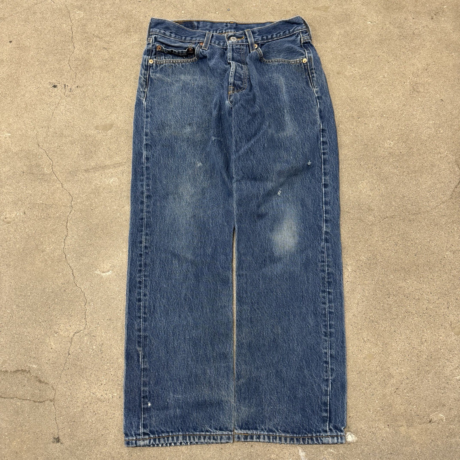 LEVI’S 501 XX Jeans Men’s 32×30 Blue Dark Denim Button Fly Straight Distressed