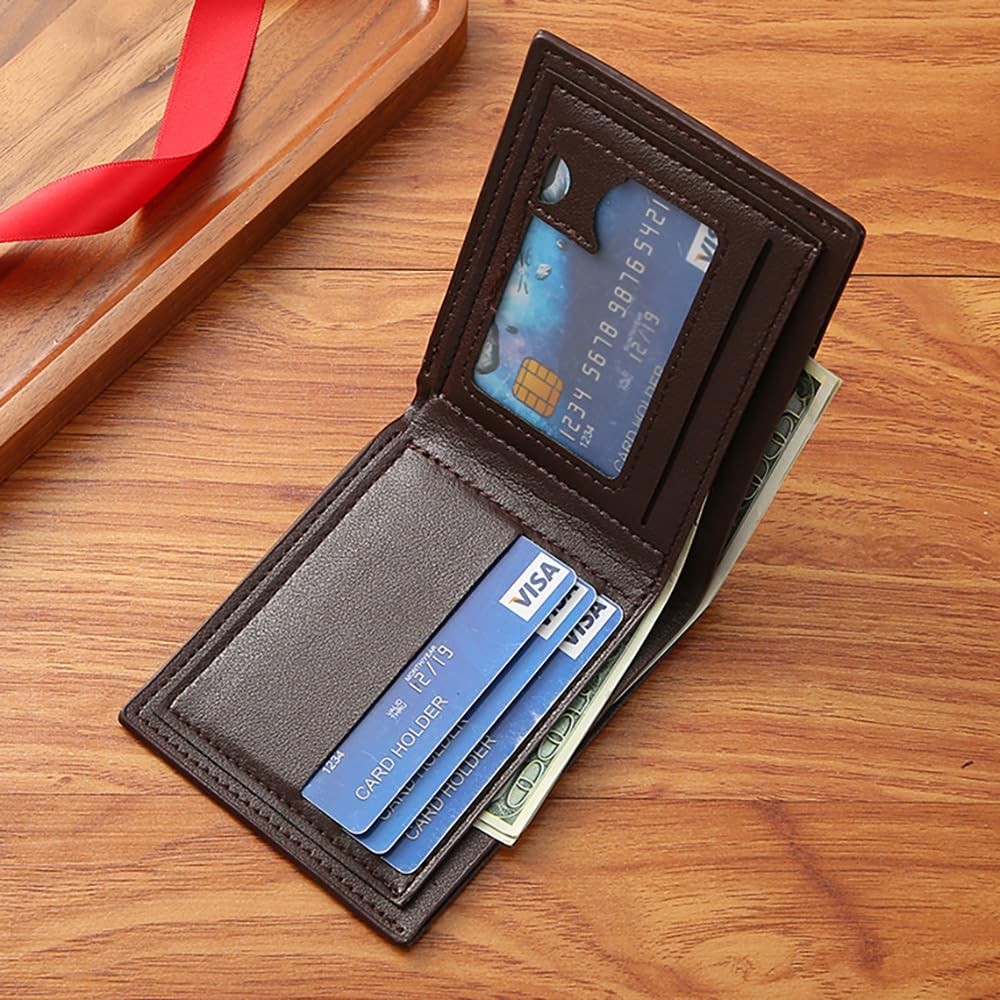 MUFANDUO Slim Wallet for Men with Coin 4.68 x 3.75 x 0.6 inches, Coffee L