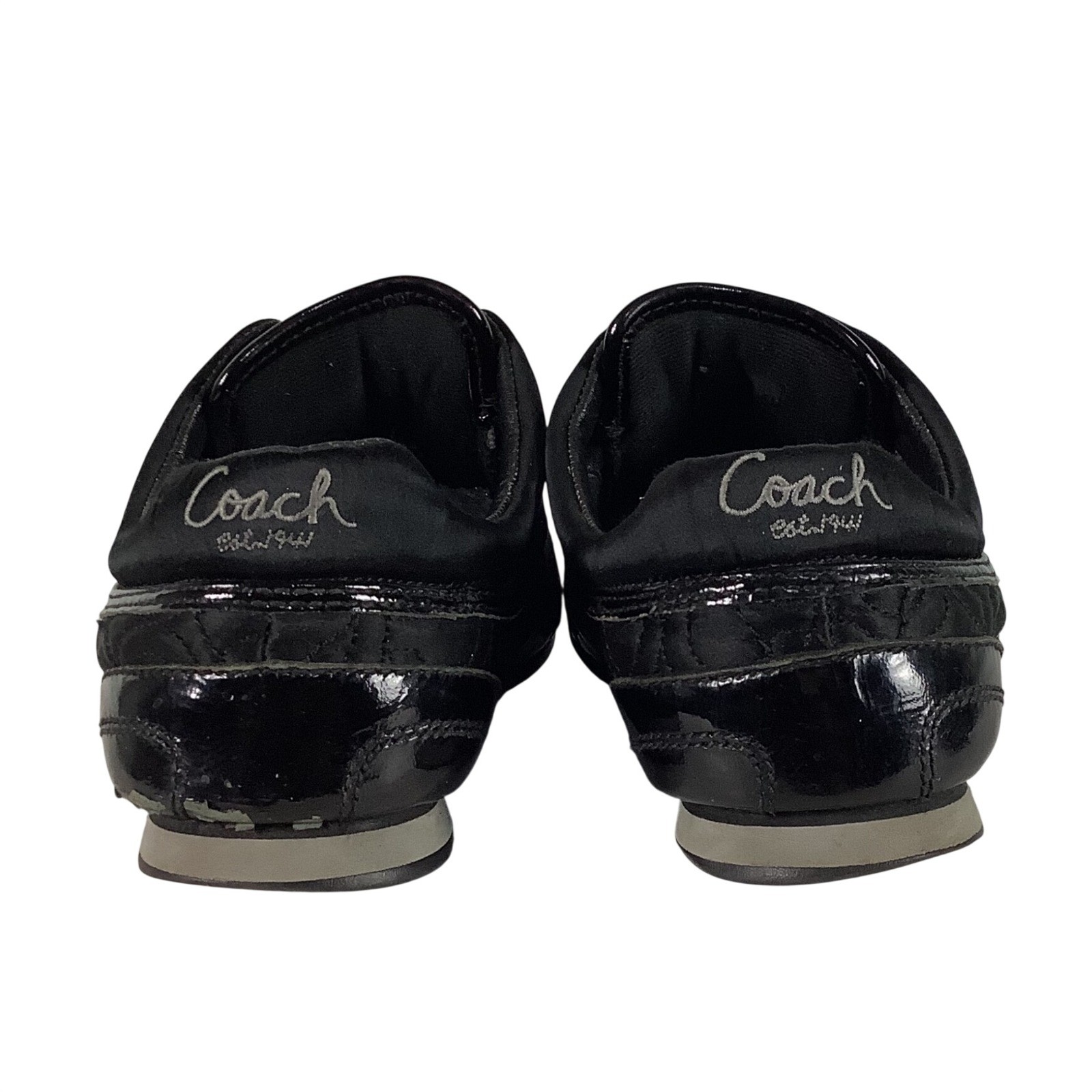 Coach Womens Black Signature Quilted Patent Leather Trim Lace Up Sneakers