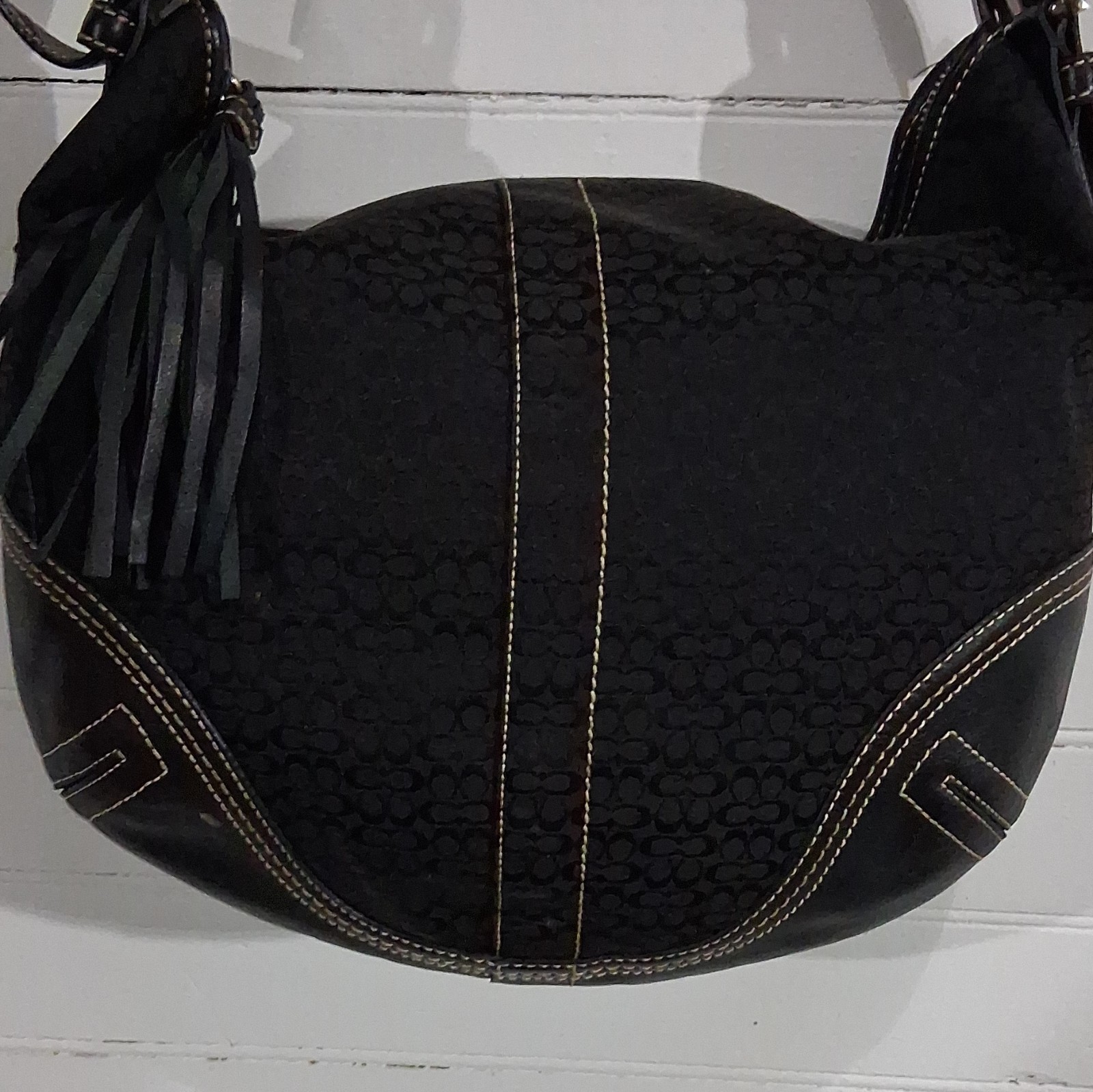 Coach Black Signature Logo Y2K Demi Bag Tassel Charm No. G052-2158