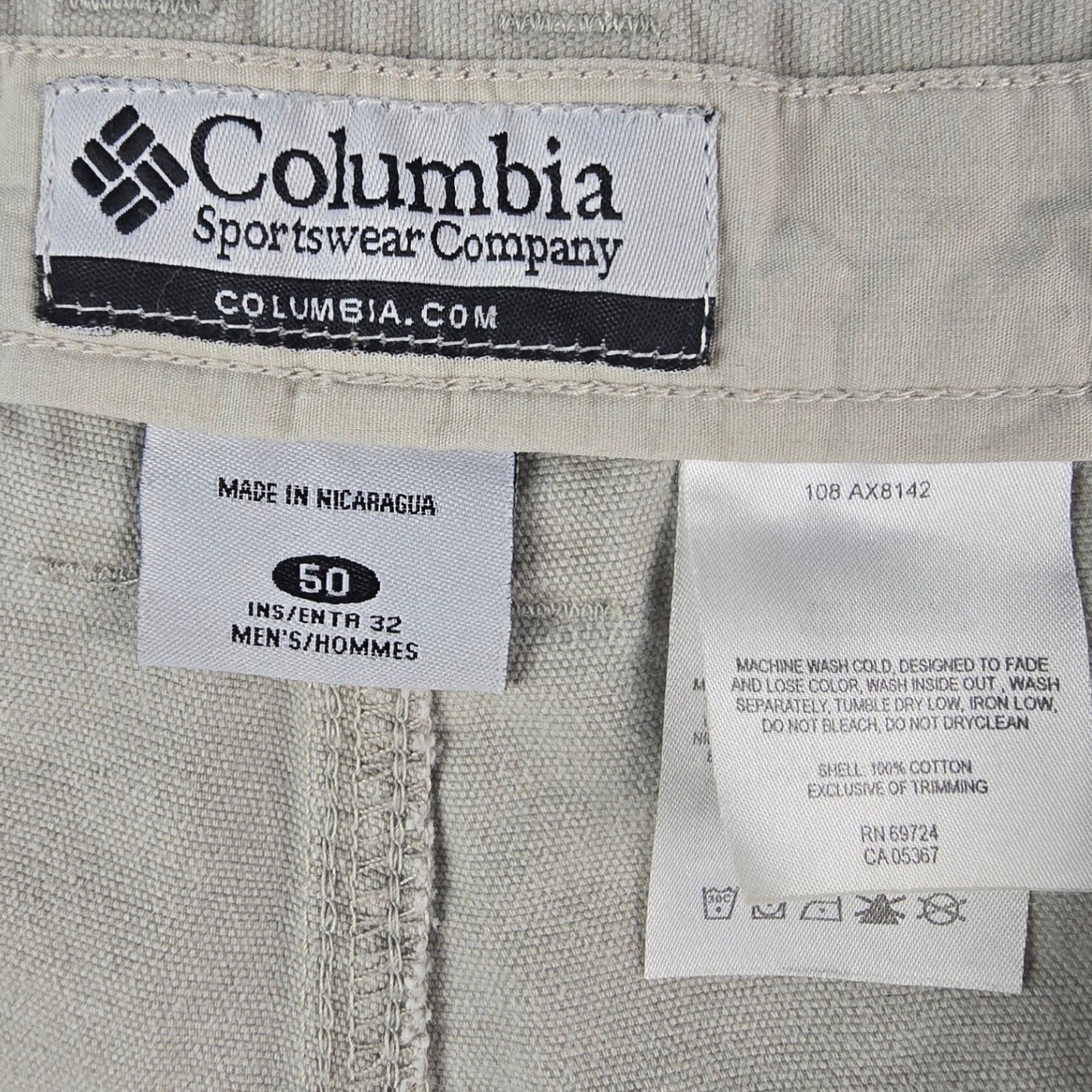 Columbia Roc Pants Casual Utility Trousers Mens 50×32 Tan Cotton Canvas Straight