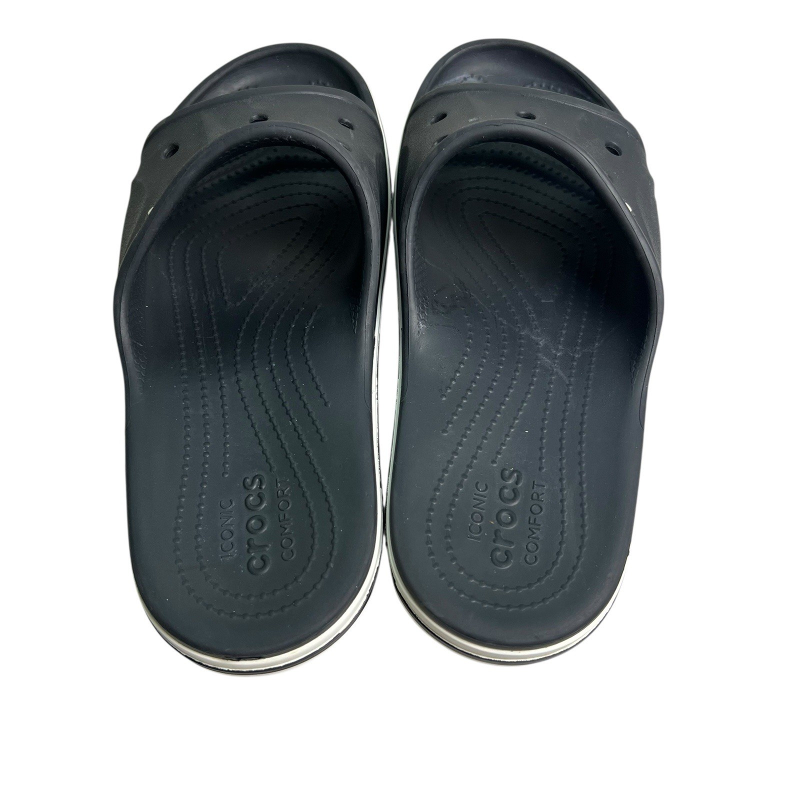 CROCS Croc Band Black Slide Unisex Sandals with White Trim W/9 M/7