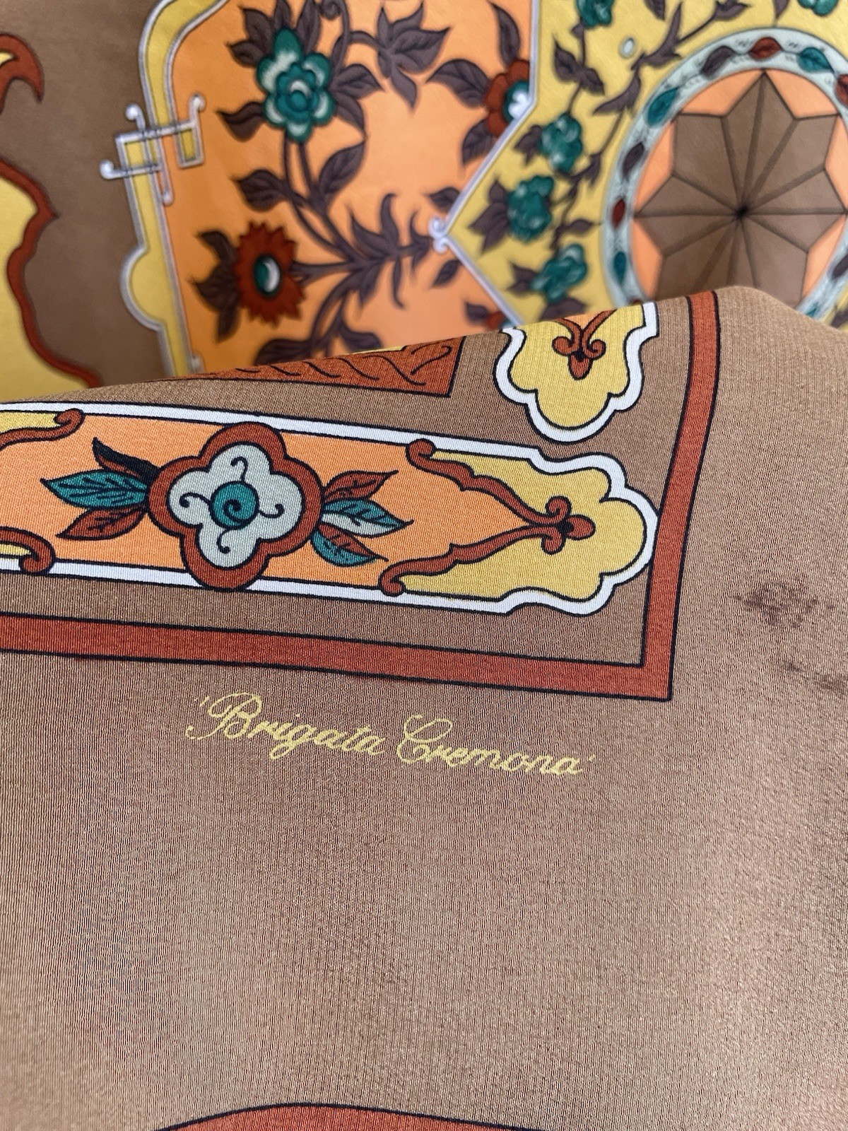 H75# Brigata Cremona 100% Silk Scarf Vintage Italian Geometric Ornamental Print
