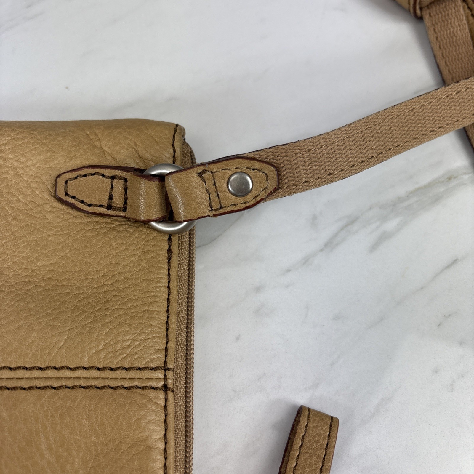 Fossil Maddox Patchwork Colorblock Lt Tan Leather Adj Strap Y2K Crossbody Purse