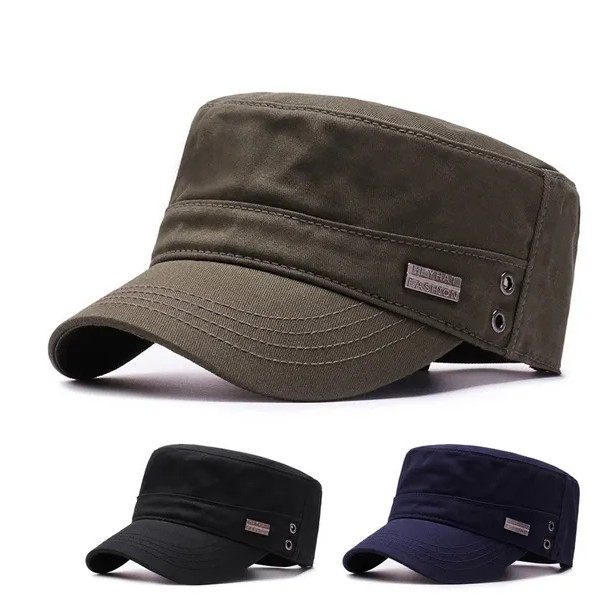 Army, Military Flat Cadet Top Hat, Cotton Military Washed Adjustable Cap