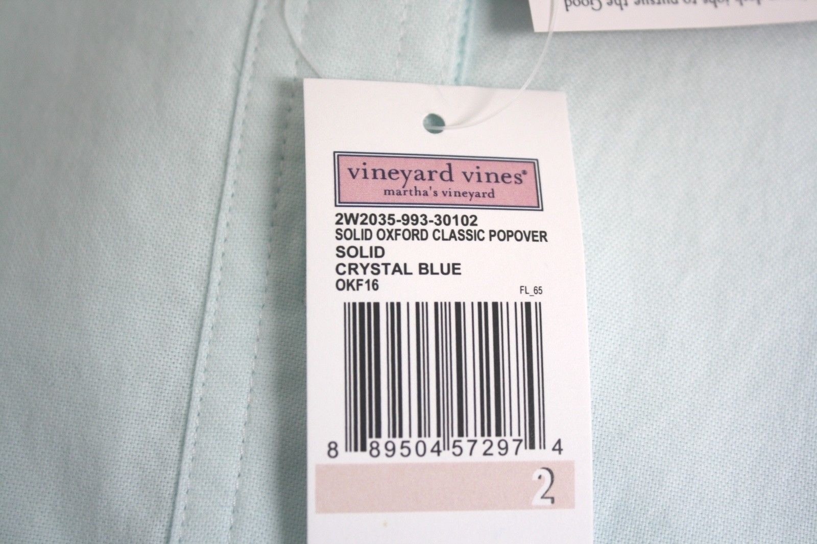 Vineyard Vines shirt Crystal Blue button down logo Oxford collar standard cuff
