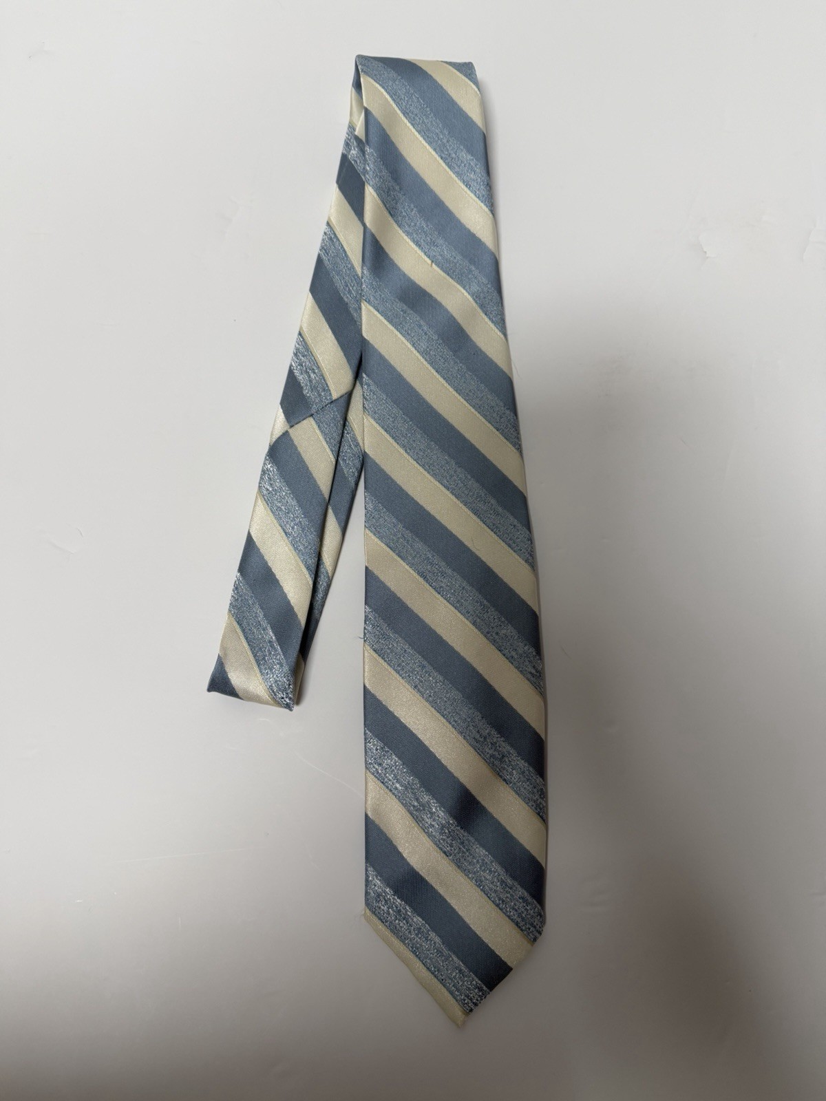 Vintage Givenchy Gentleman Paris Diagonal Blue Silver Tan Striped Silk Necktie