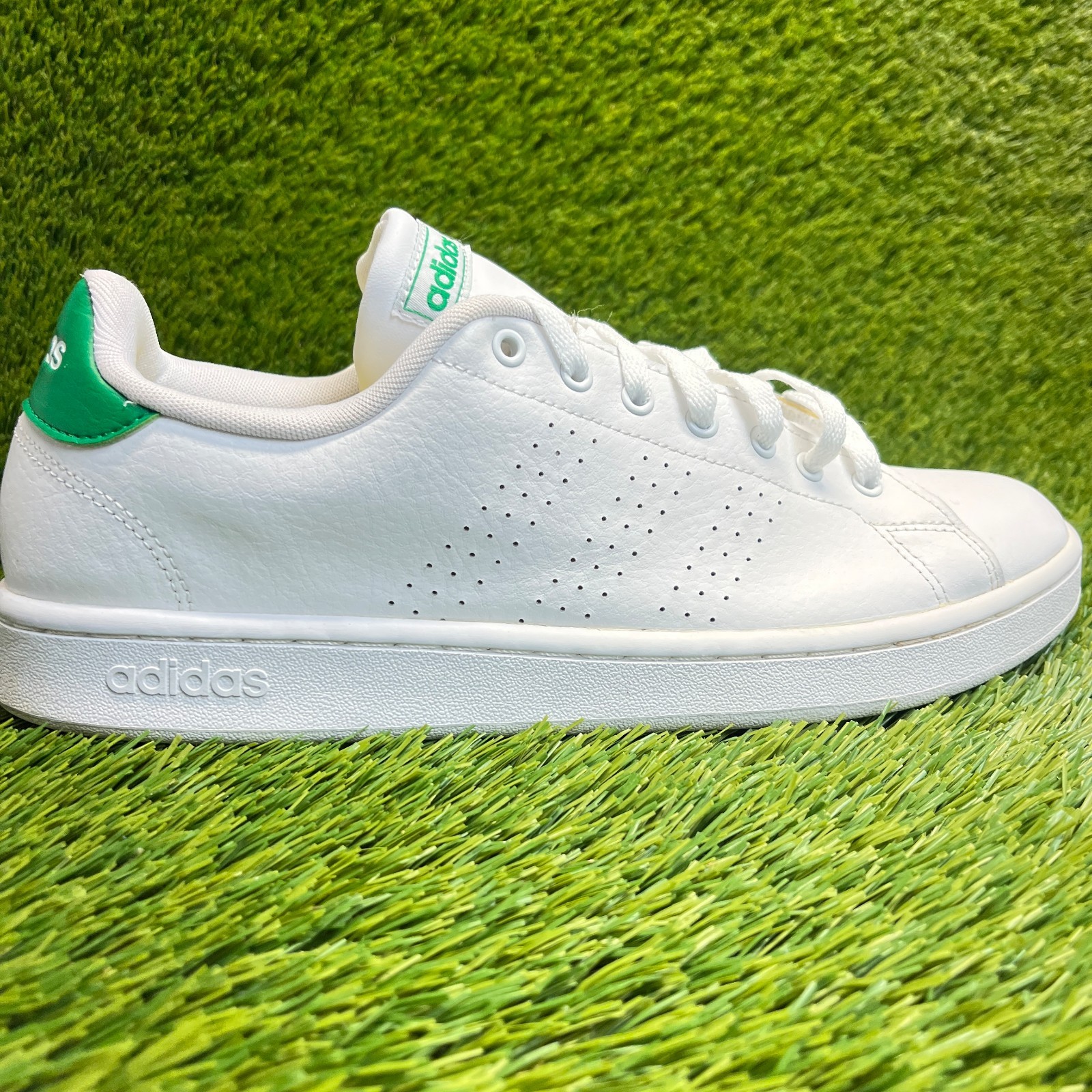 Adidas Advantage Mens Size 11.5 White Green Athletic Leather Shoes Sneakers