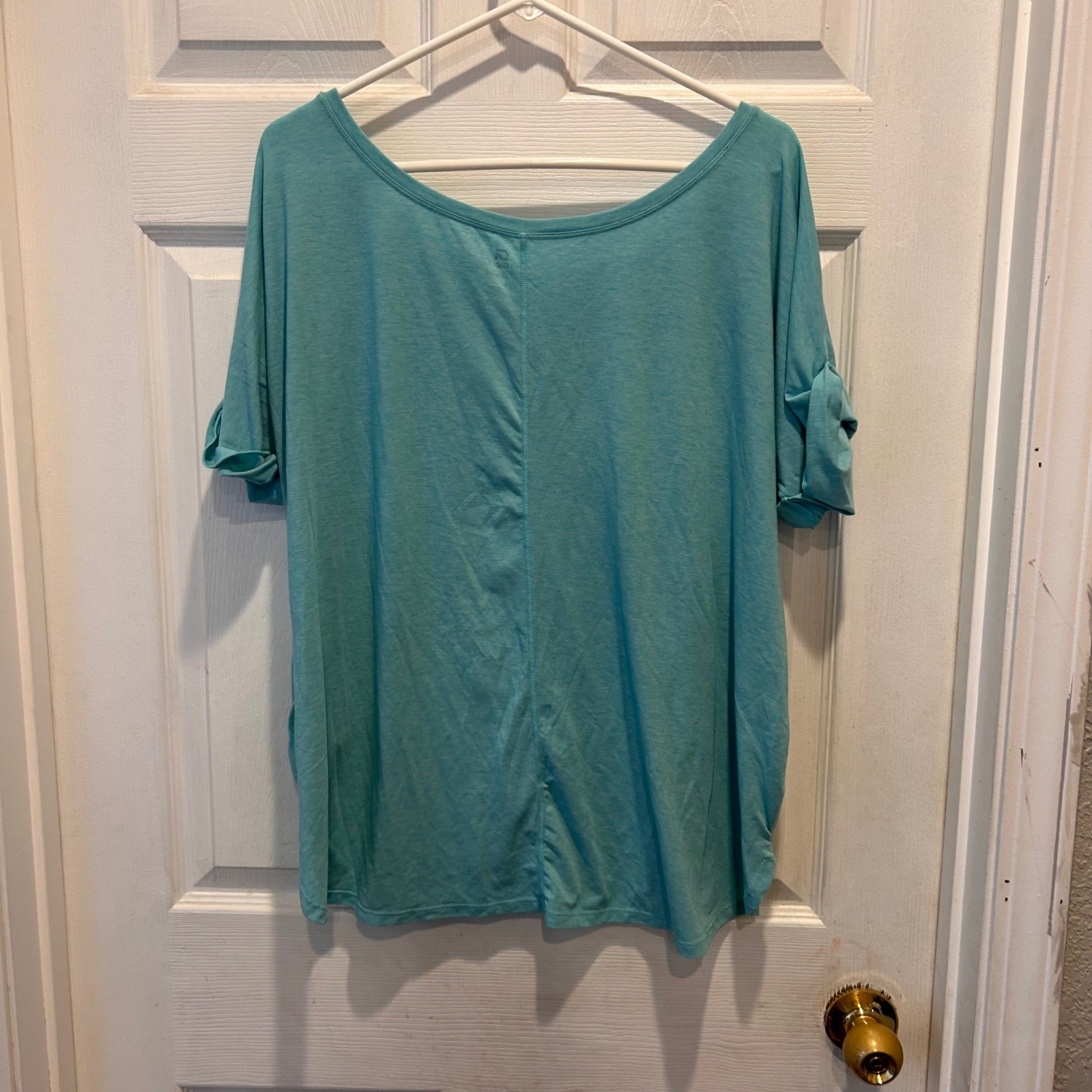 GapFit Breathe Tee Aqua Blue Relaxed Fit Tunic Top Women’s Size L Oversized Yoga