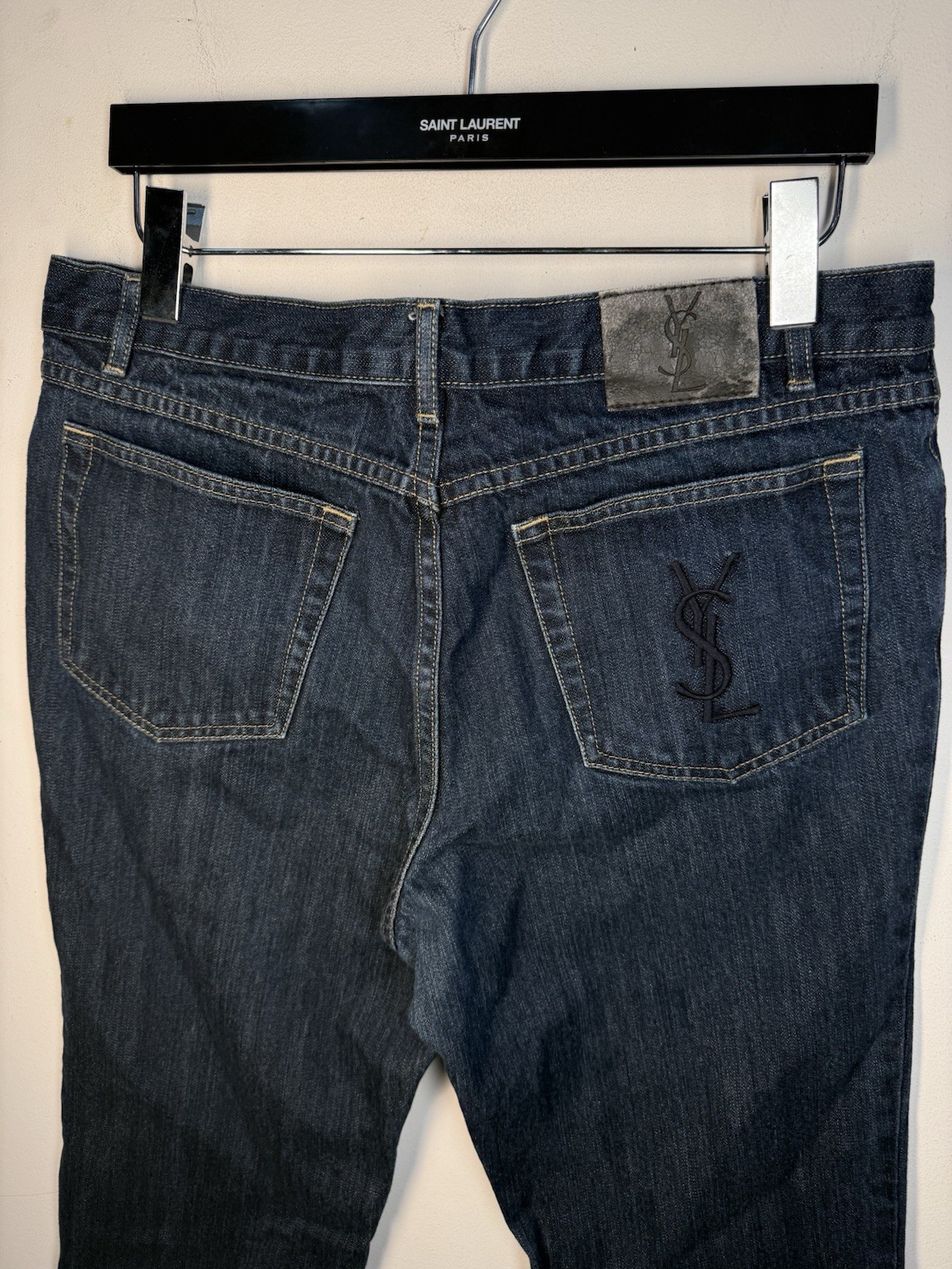 34×30 YSL Jeans Pants Big Logo Indigo Selvedge Yves Saint Laurent Y2K