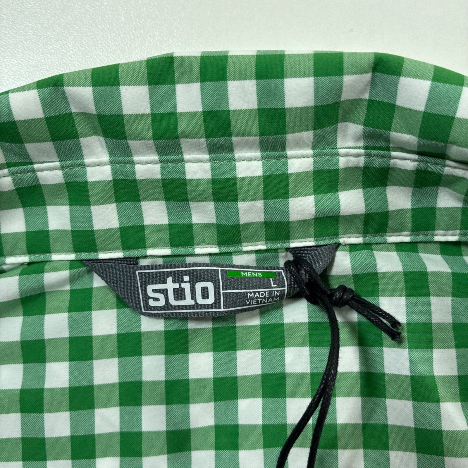 NEW Stio Eddy SS Pearl Snap Shirt Large Green Gingham Check Western Technical