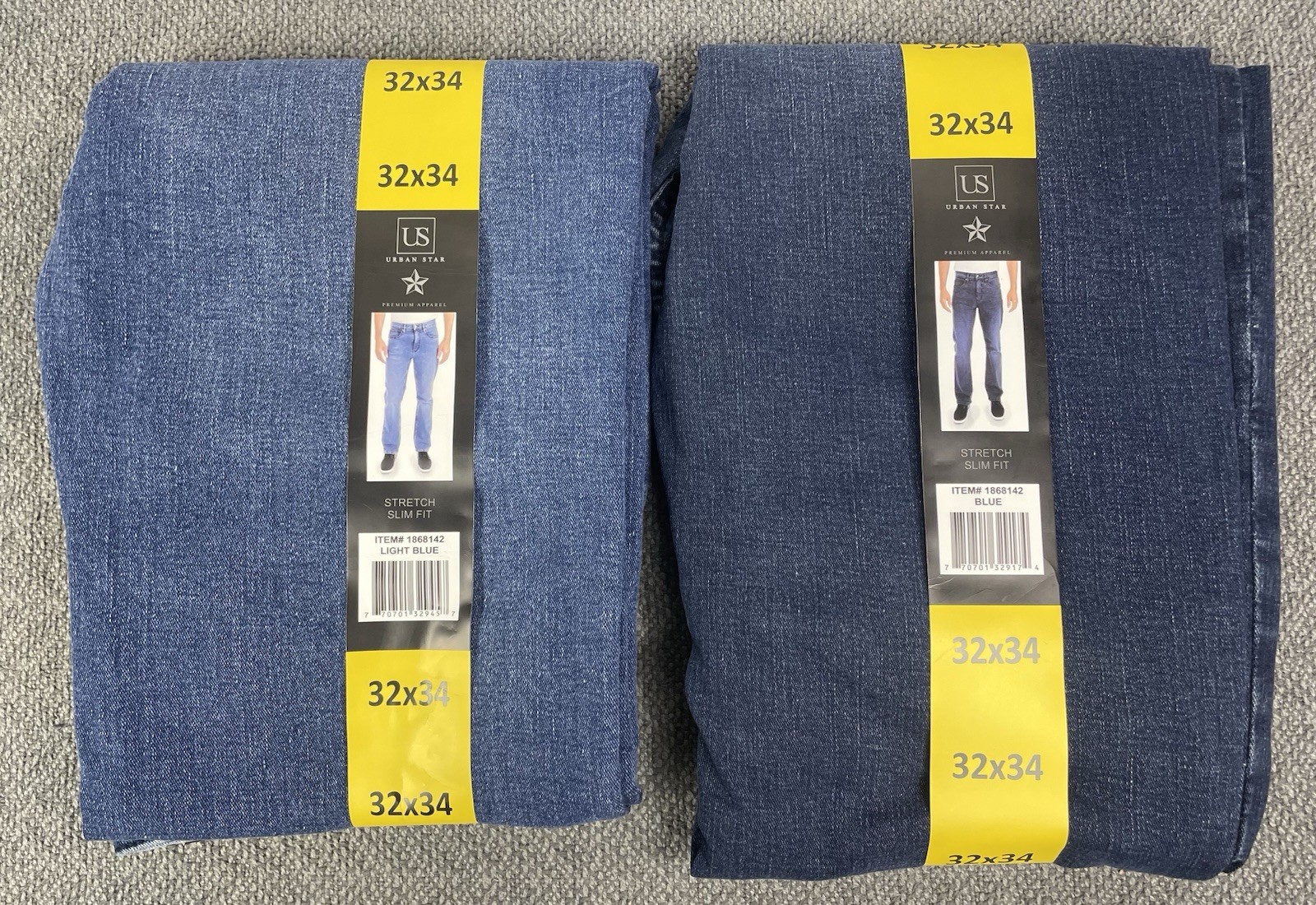 Urban Star Men’s Lot of 2 Stretch Light Blue & Blue Jeans Size 32×34 NWT