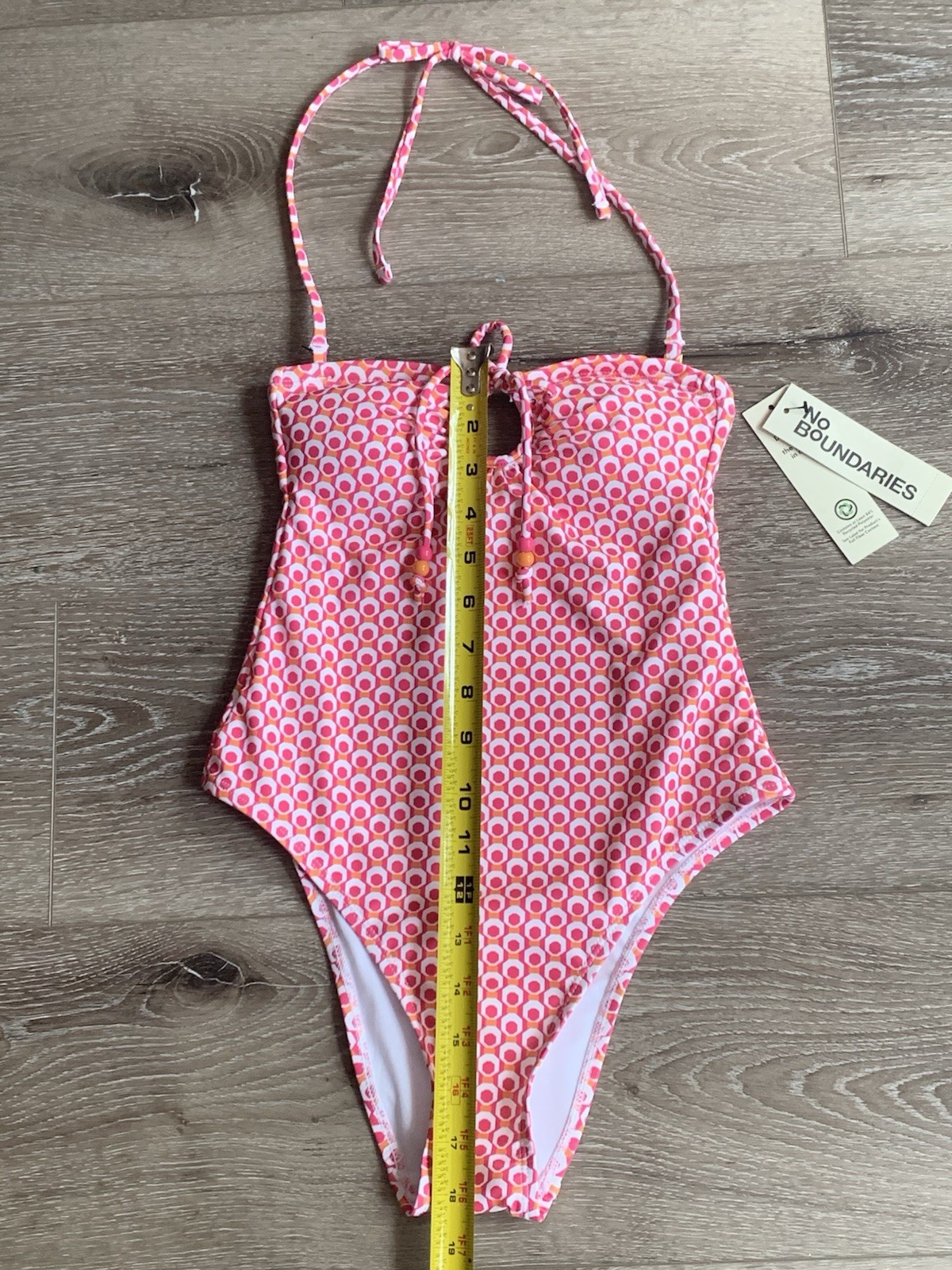 No Boundaries Women’s 2XS Keyhole One Piece Swimsuit PINK GEOMETRIC #10726