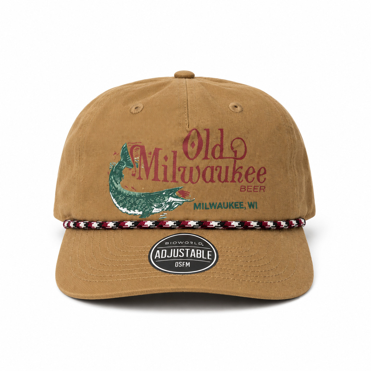 Old Milwaukee Beer Snapback Hat Adjustable OSFM Tan Rope Cap Bioworld NWT USA