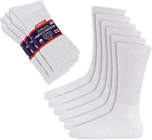 3 6 12 Pairs White Health Circulatory Cotton Crew Diabetic Sock 9-11,10-13,13-15