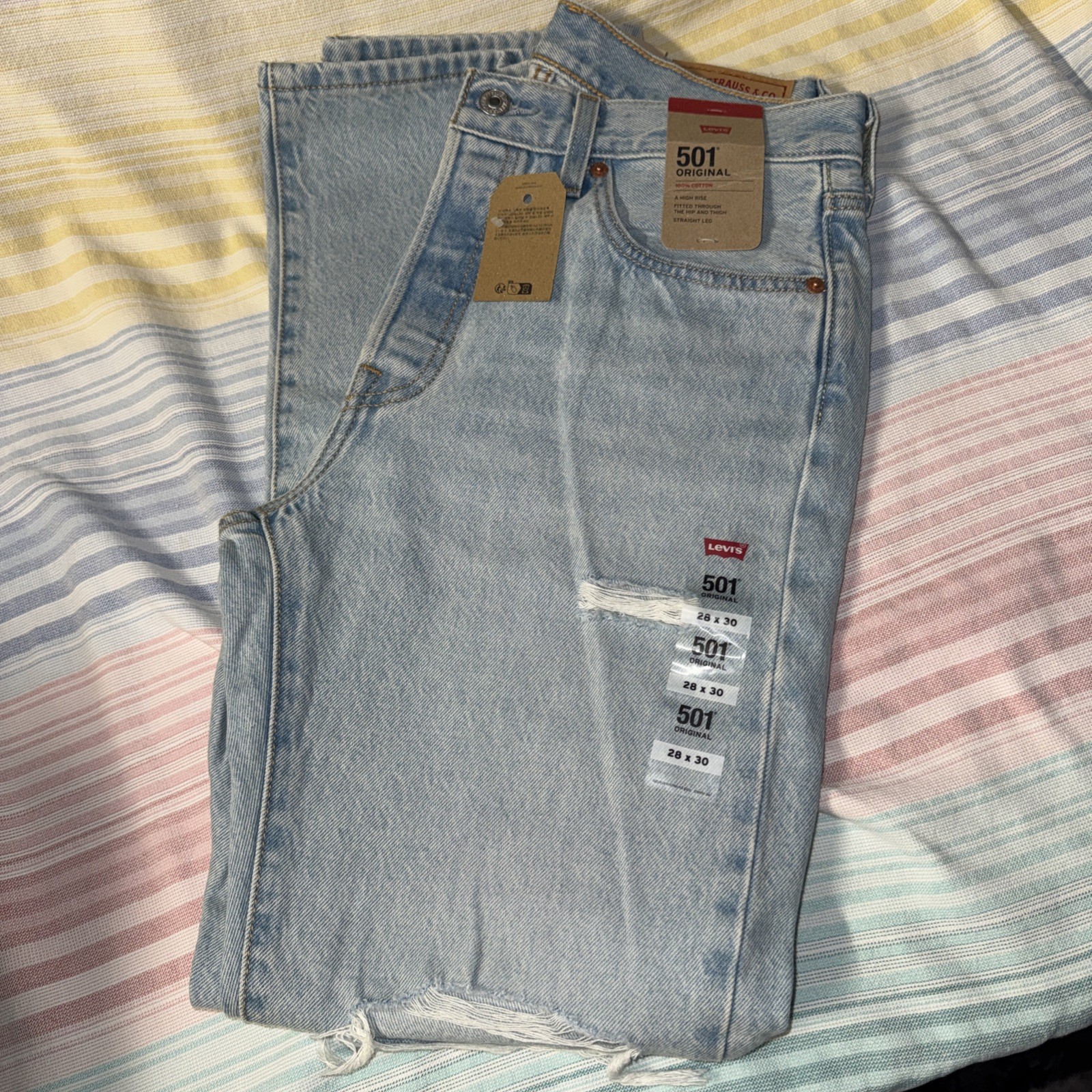 Levi’s Original High Rise Fired Through Hip And Thigh Straight Leg Size 28×30.