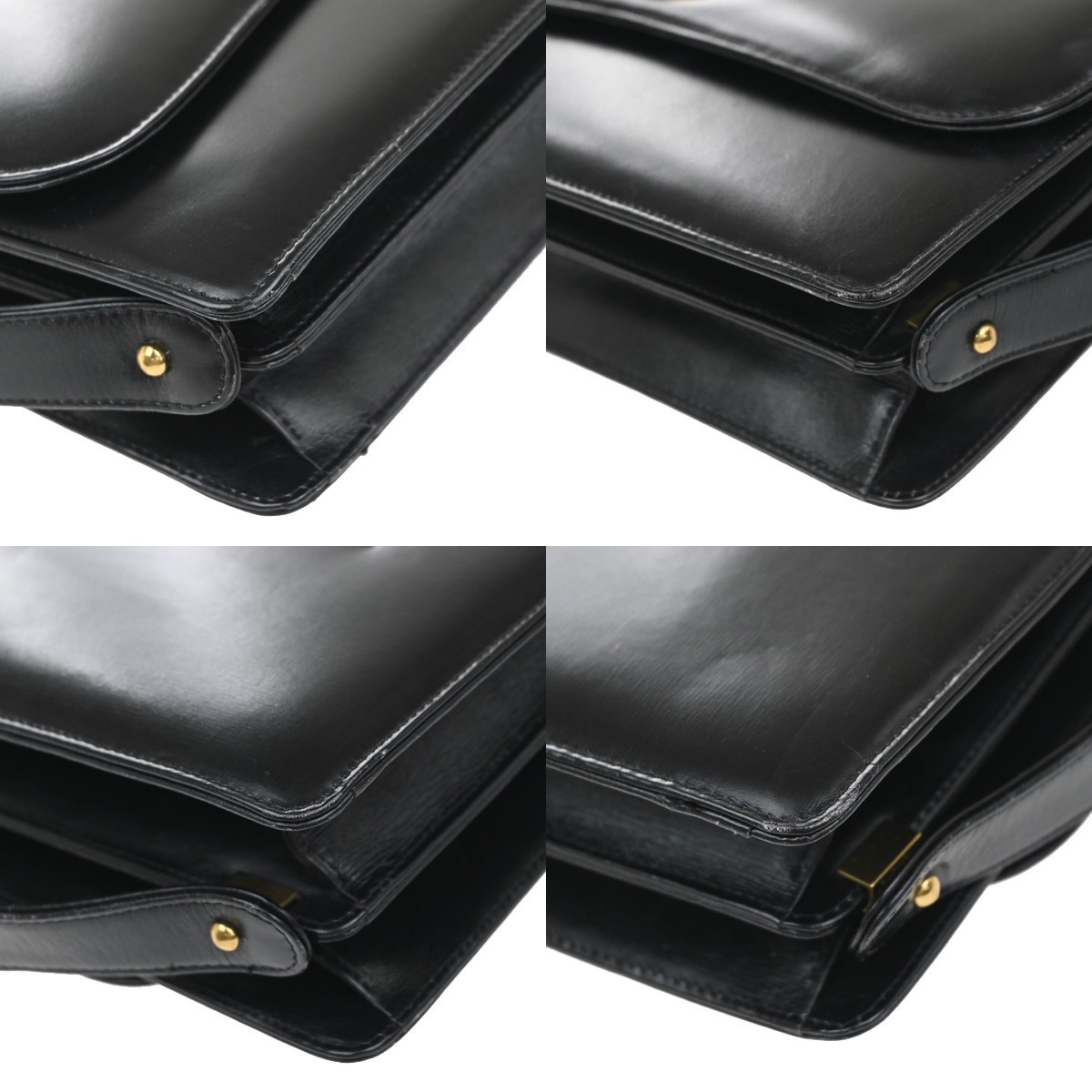 CELINE PARIS Logo Horse Carriage Shoulder Bag Leather Black Gold Italy 38KP606