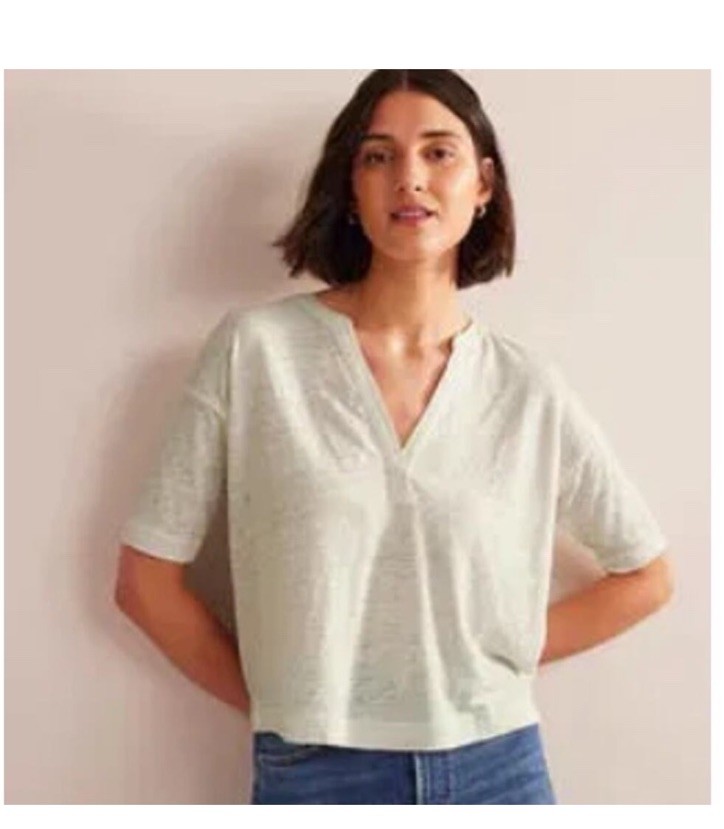NWT Boden Women’s size 6 White 100% Linen Henley Short Sleeve Top Notch V-Neck