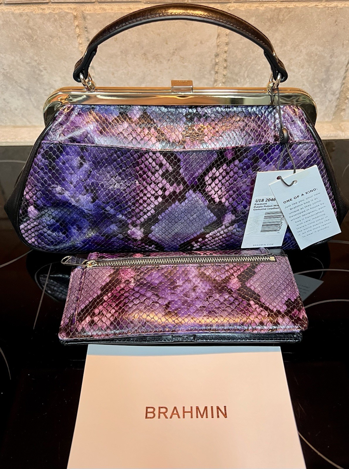 NWT Brahmin Emmett Purple Potion Winterlight Frame Satchel & Matching Ady Wallet