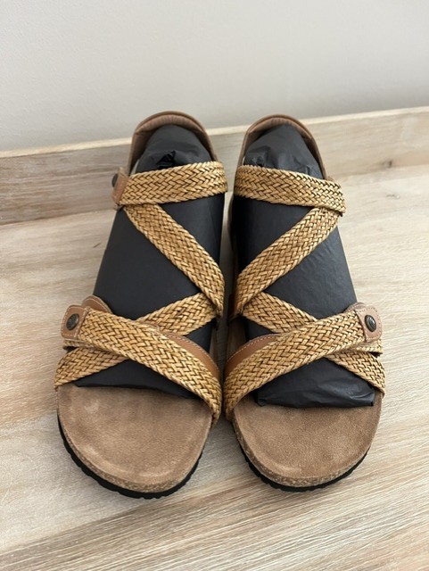 Taos Womens Trulie Tan Leather Woven Strappy Sandals EU 41 Comfort Cork Footbed
