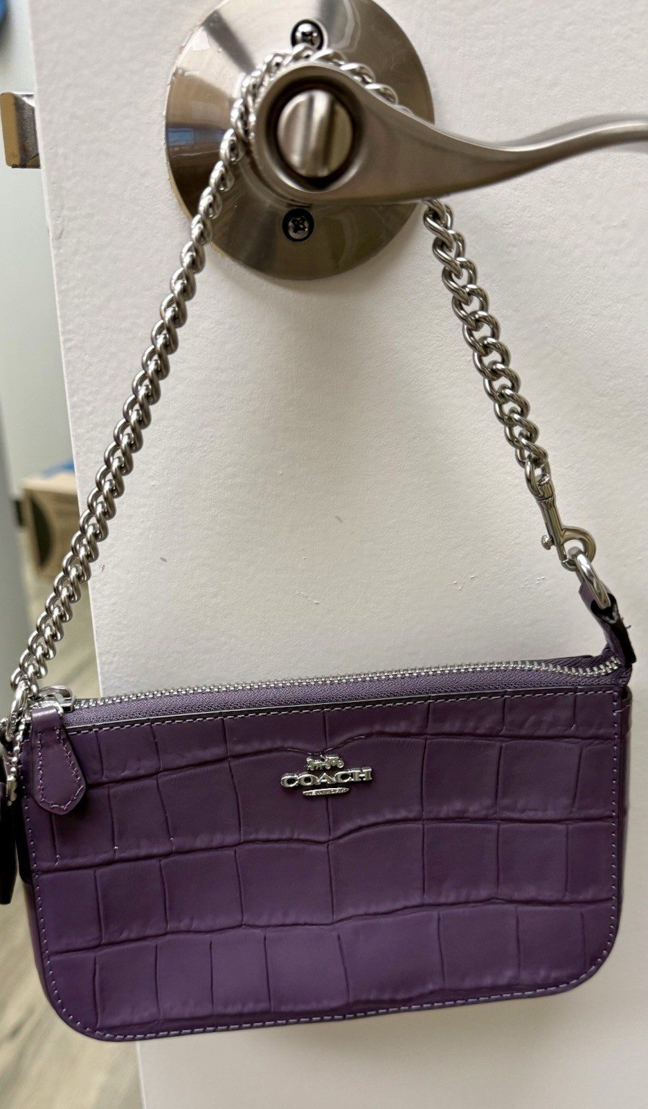NWOT Coach Nolita 19 Crocodile Embossed Leather Shoulder Bag Amethyst Purple